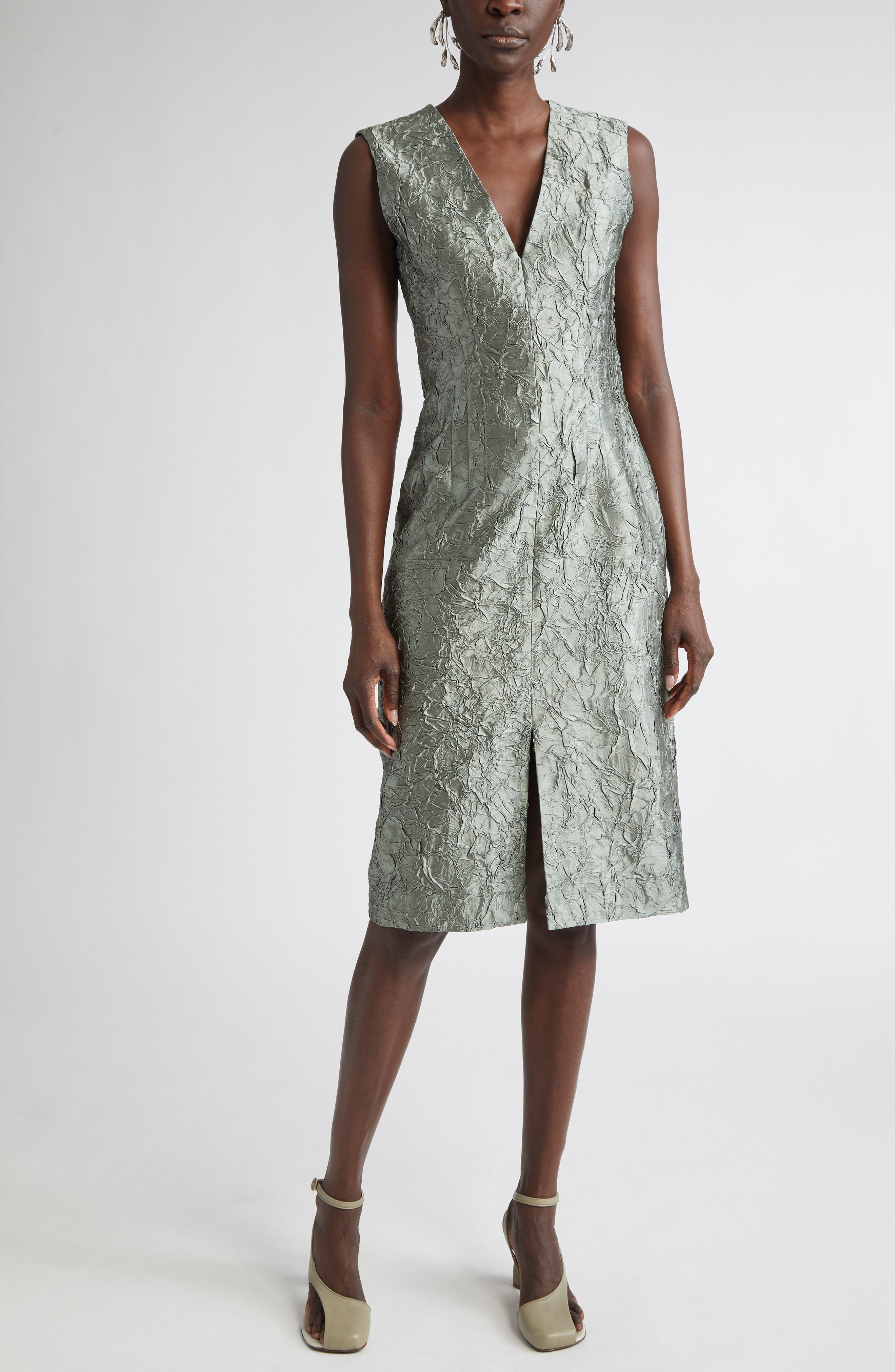 Dries Van Noten Plissé Crushed Jacquard A-Line Dress in Green at Nordstrom - 1
