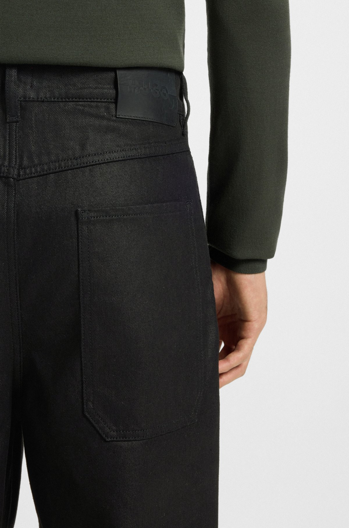 RELAXED-FIT JEANS IN BLACK WAXED DENIM - 5