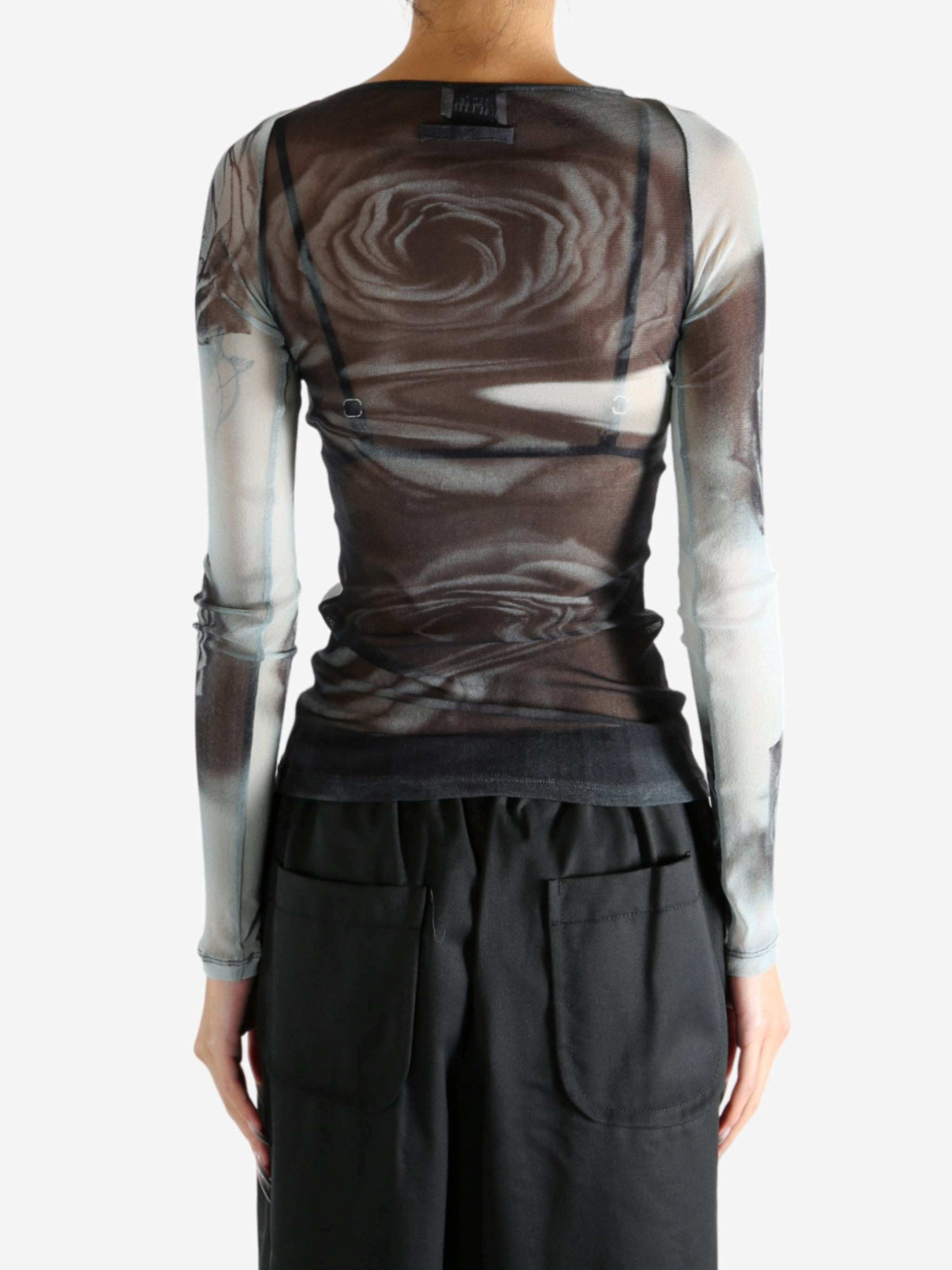 JEAN PAUL GAULTIER - Women Mesh Boat L.S. "Blurry Roses" Neck Top - 3