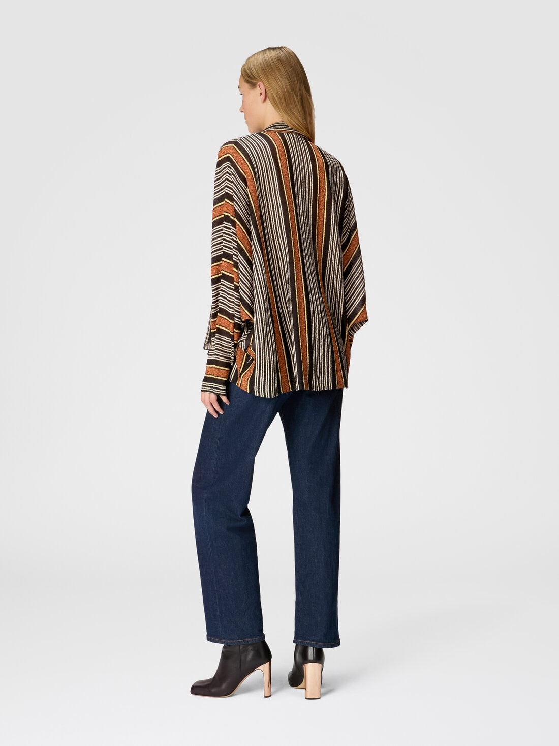 Blouse with scarf collar in lamé striped viscose - 3