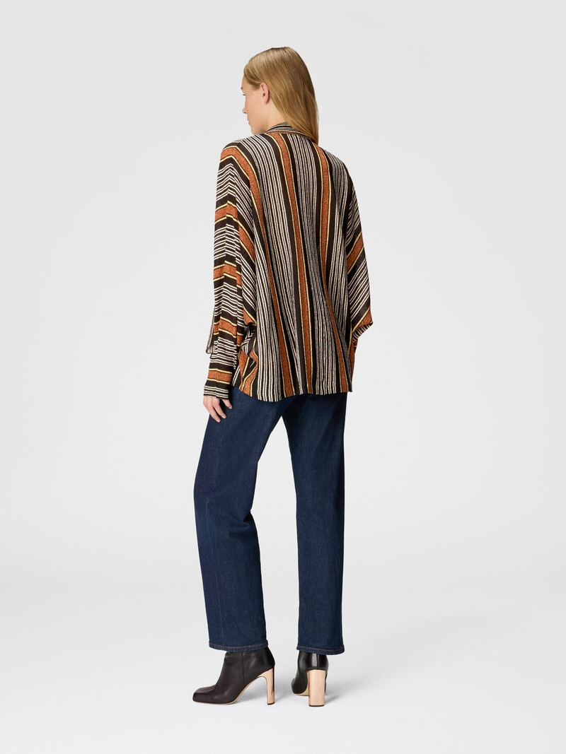 Blouse with scarf collar in lamé striped viscose 3