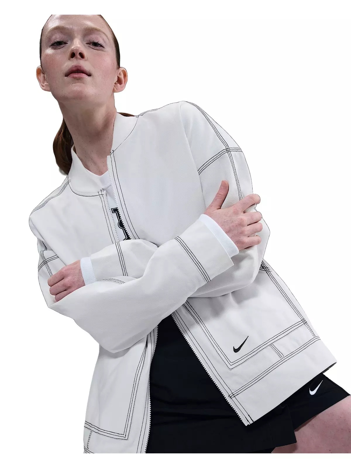 Women's Sportswear Oversized Graphic Cargo Jacket -White/Black - 3