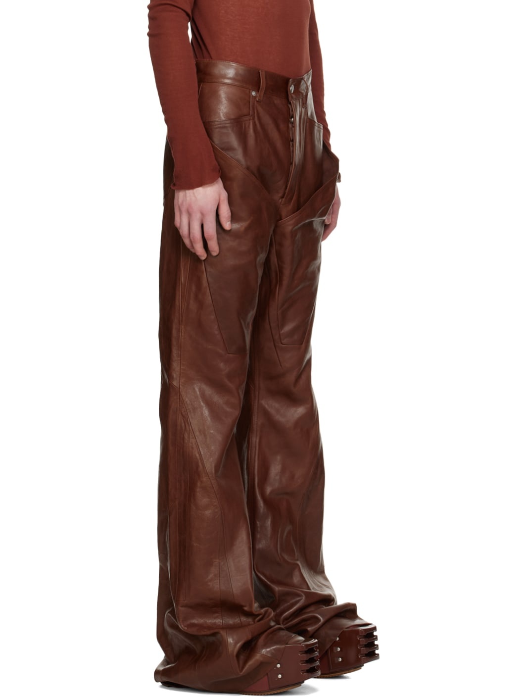 Burgundy Slivered Leather Pants - 2