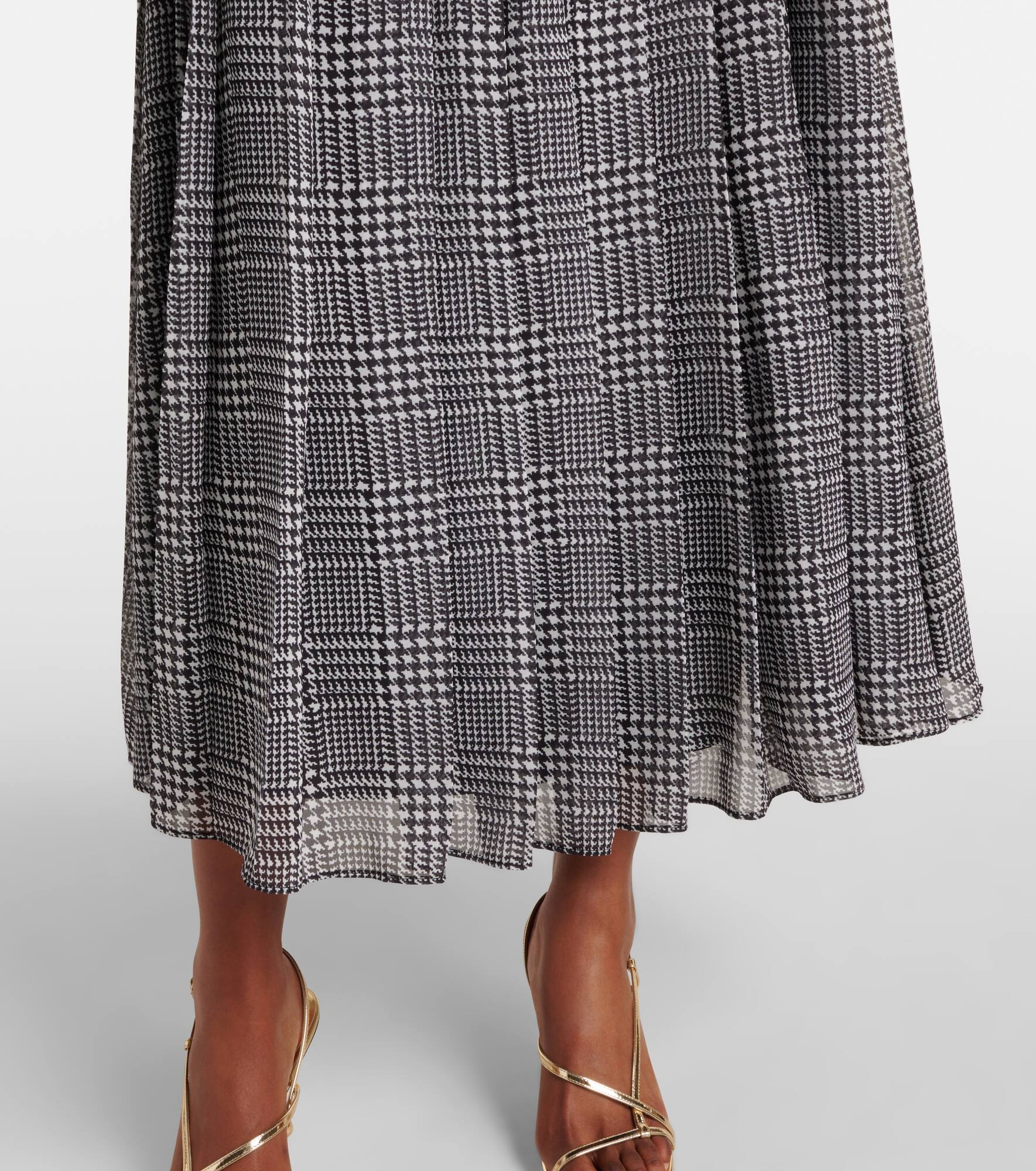 Belted houndstooth pleated midi dress - 6