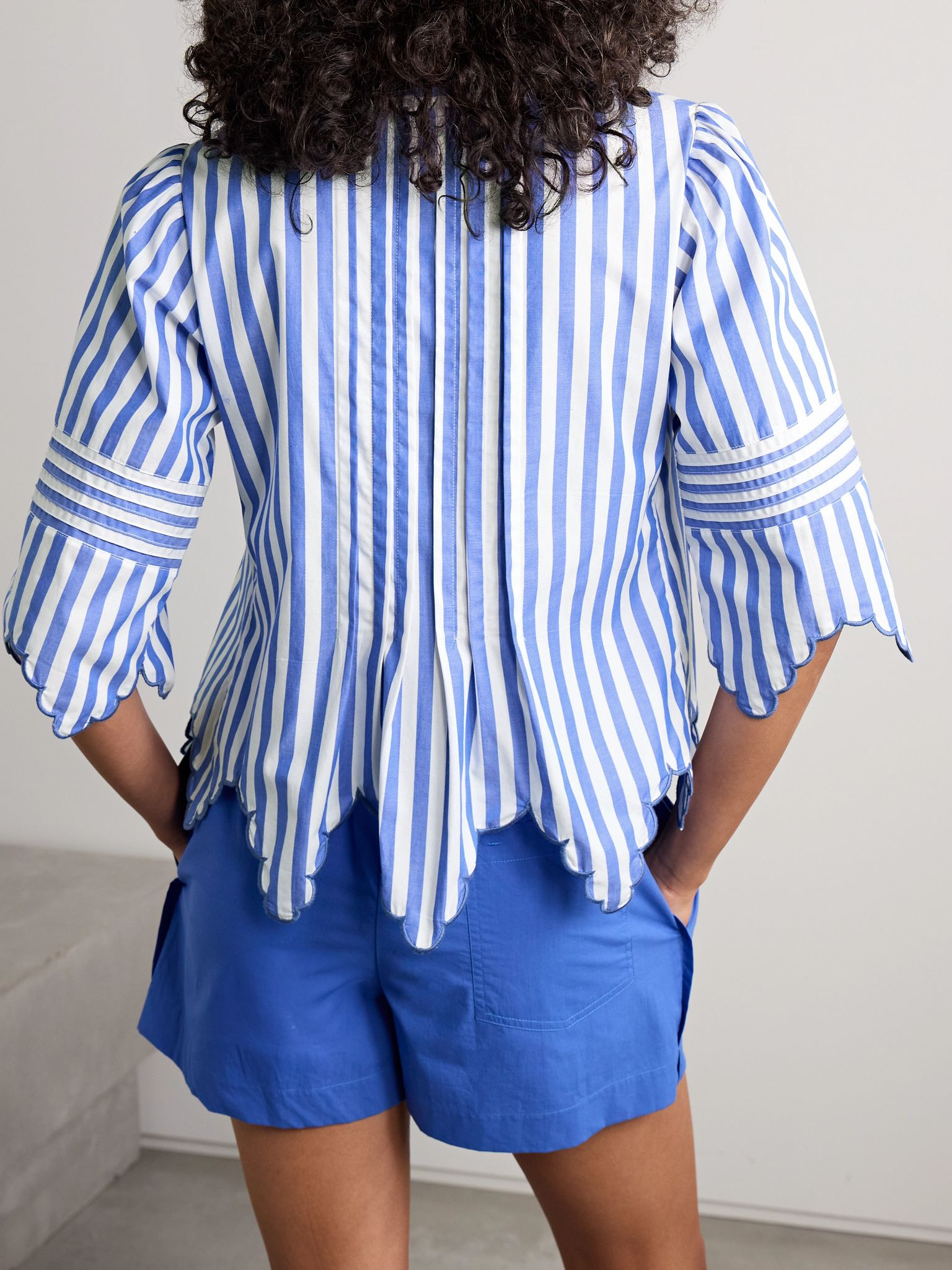 Matilde embroidered scalloped striped cotton shirt Blue - 3