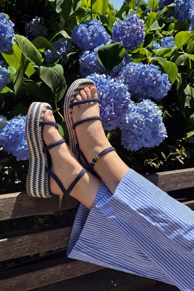 Larroudé Gio Flatform Navy Suede outlook