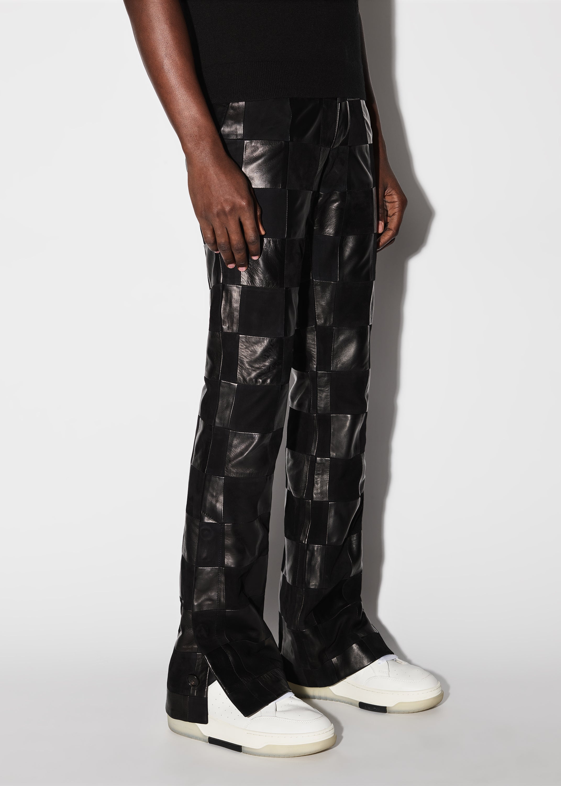 MIXED CHECK PATCH FLARE PANTS - 3
