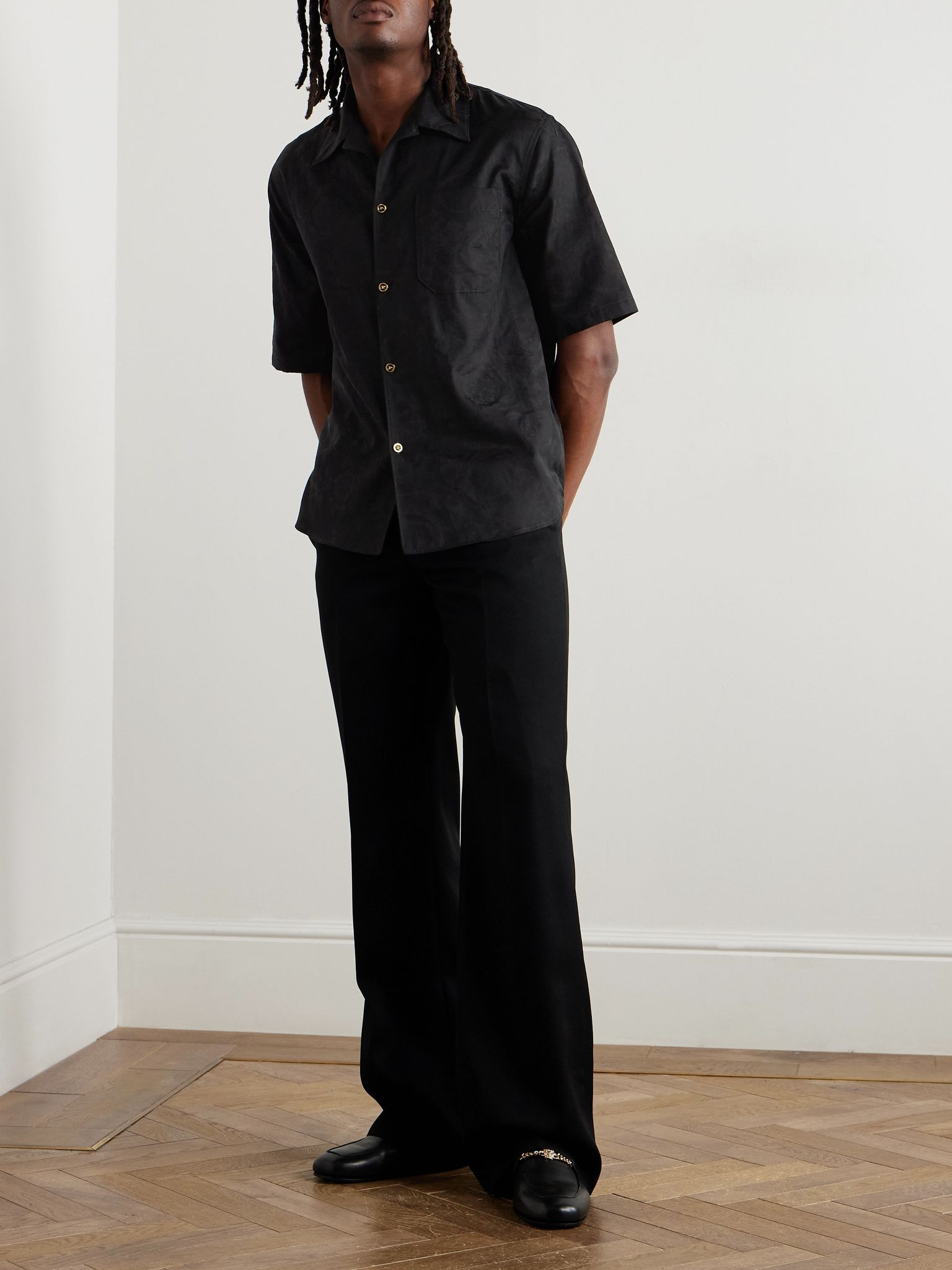 Camp-Collar Logo-Jacquard Cotton-Poplin Shirt Black - 2