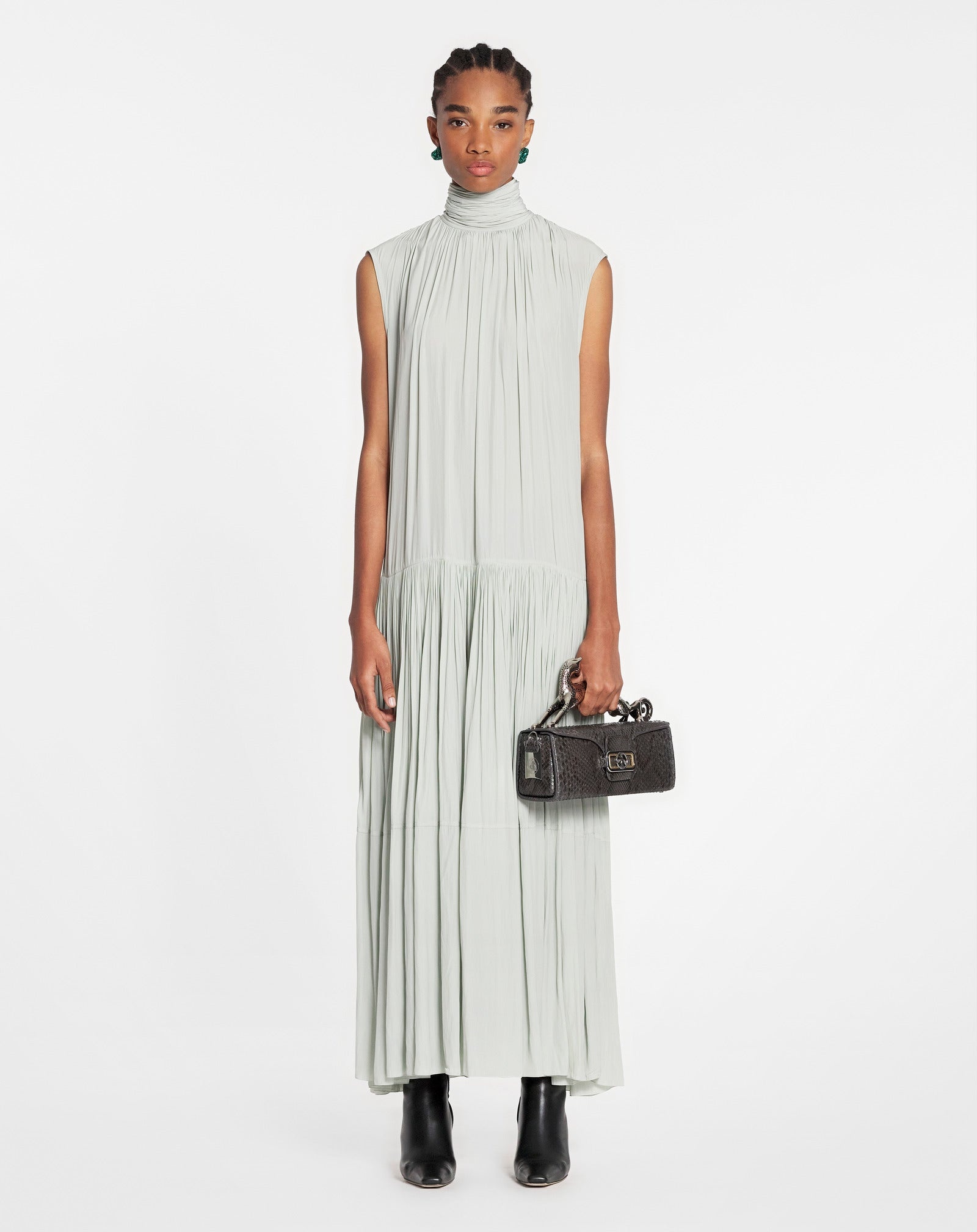 SLEEVELESS TIE NECK MAXI DRESS IN CHARMEUSE - 2