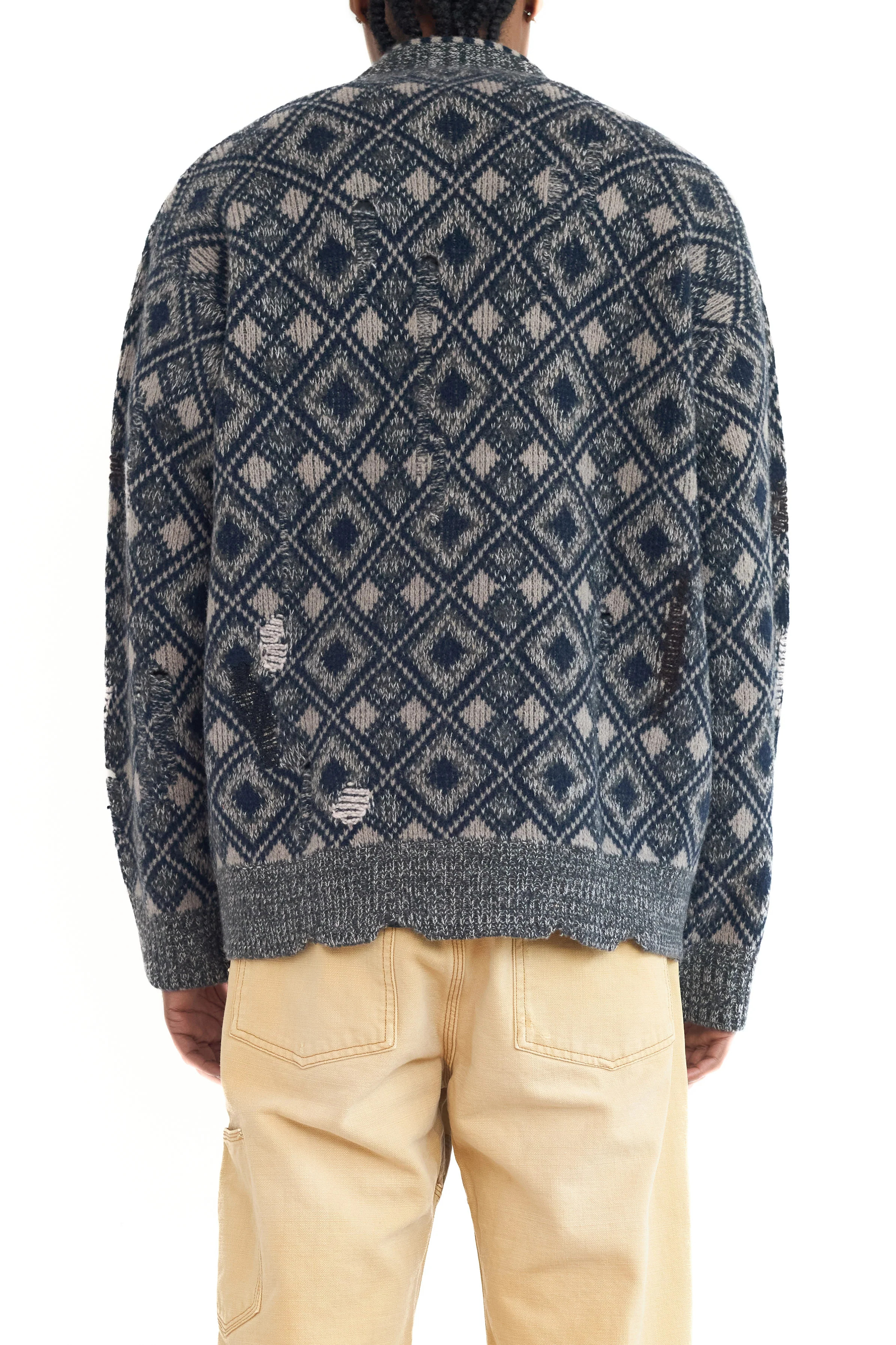 Wales Bonner Sibling Cardigan Grey/Black/Navy/Ivory - 5