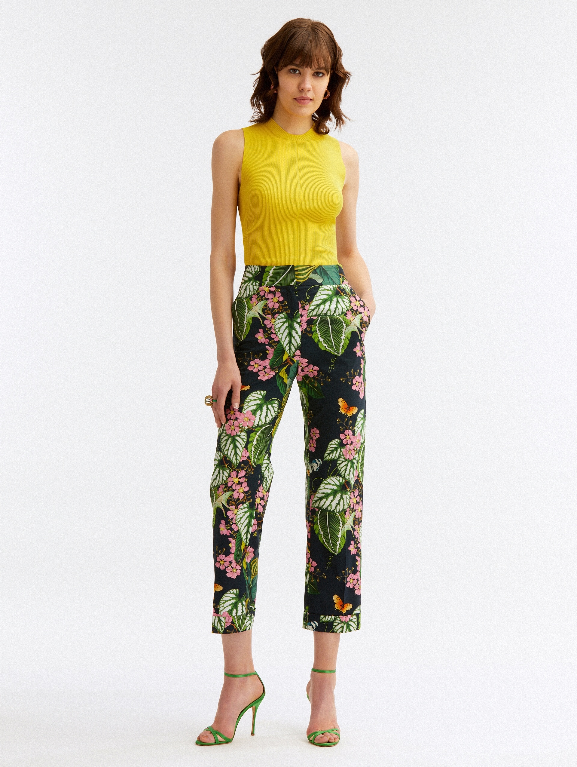 MIXED BOTANICAL SKINNY POPLIN ANKLE PANTS - 2