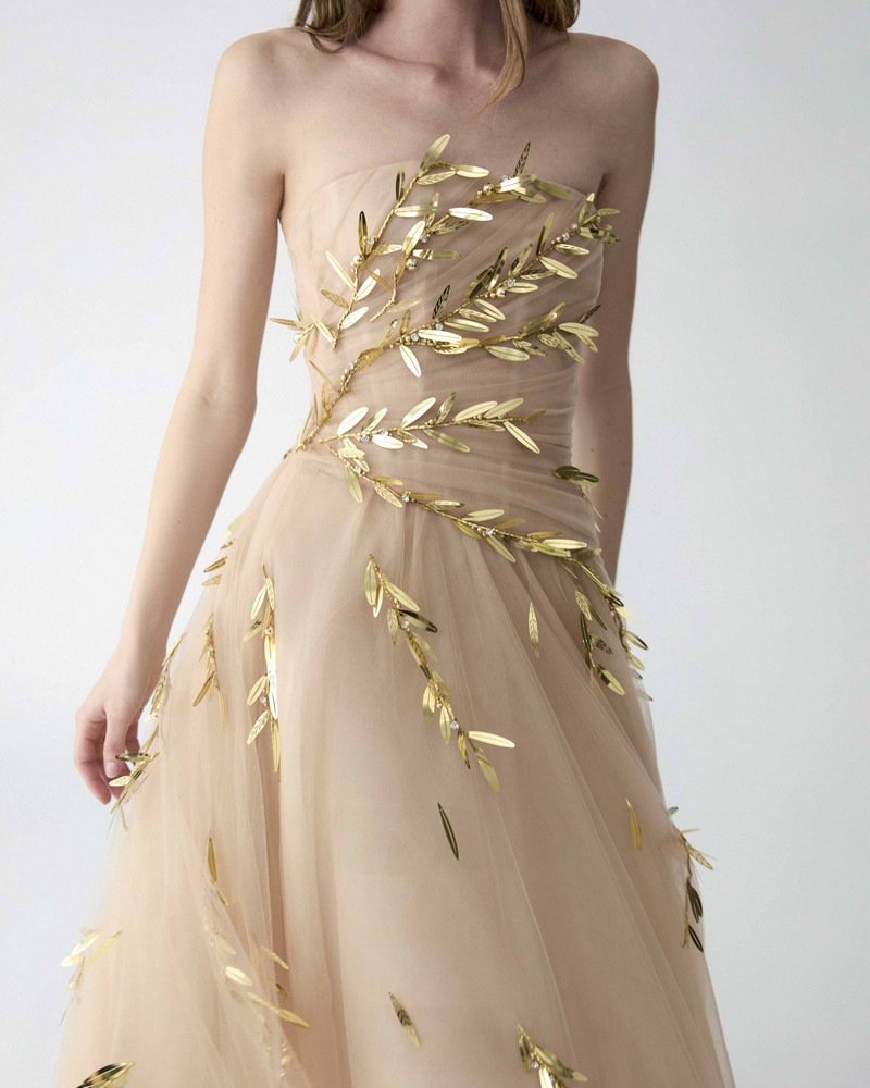 Embroidered Tulle Strapless Midi Dress 4