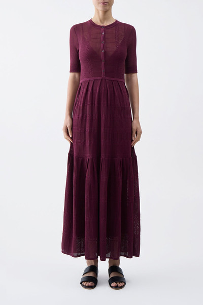 GABRIELA HEARST Iris Pointelle Knit Dress with Slip in Bordeaux Cotton Silk outlook