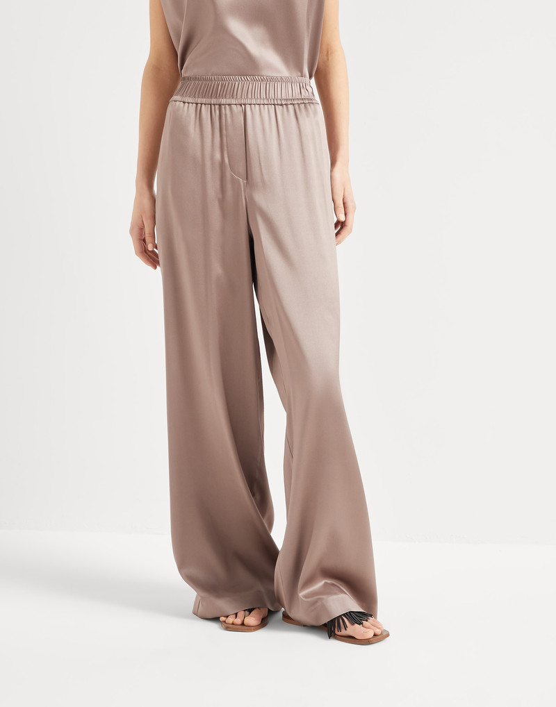 Stretch silk satin track trousers 1