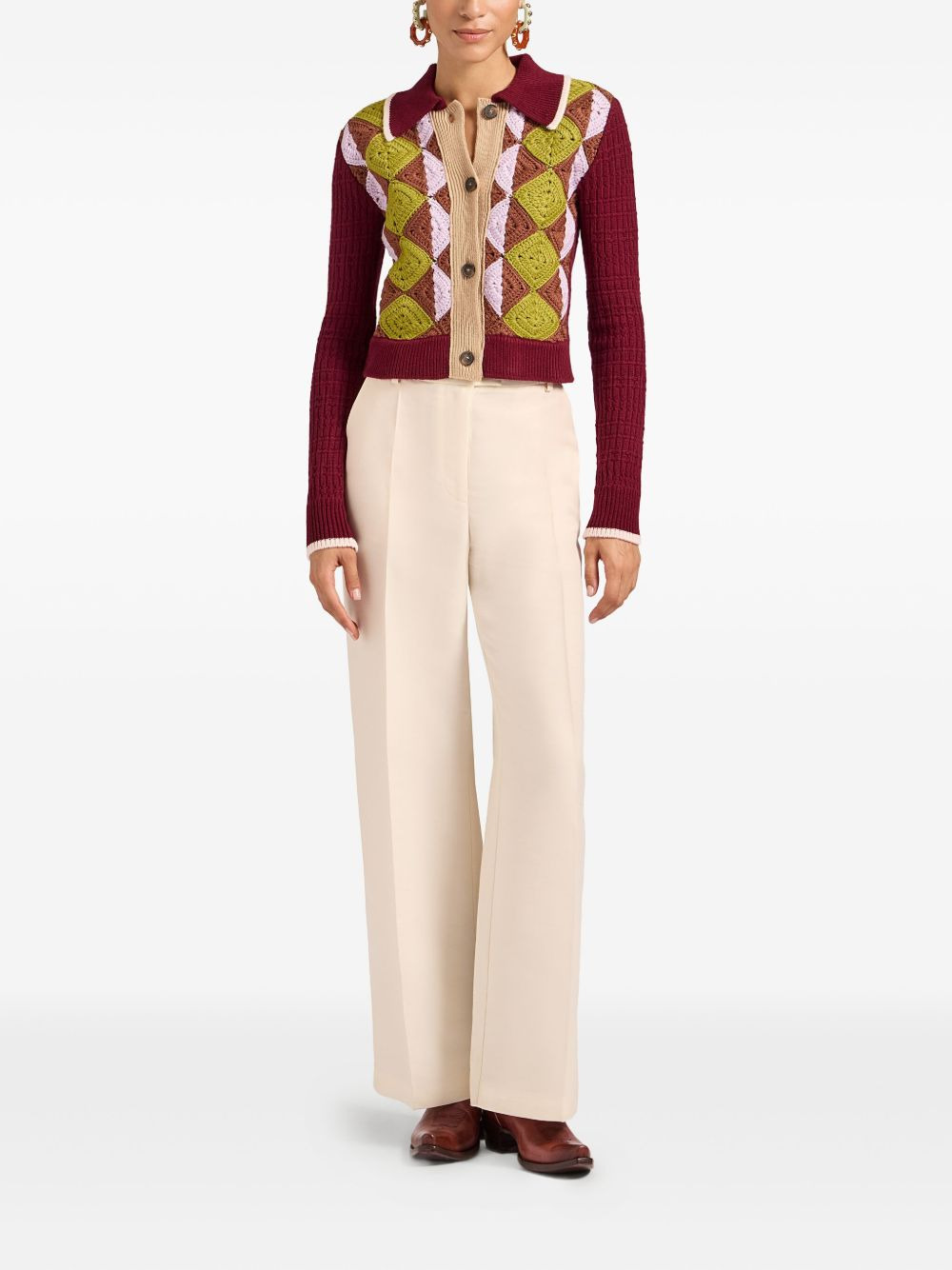 crochet-panel button-fastening cardigan - 2