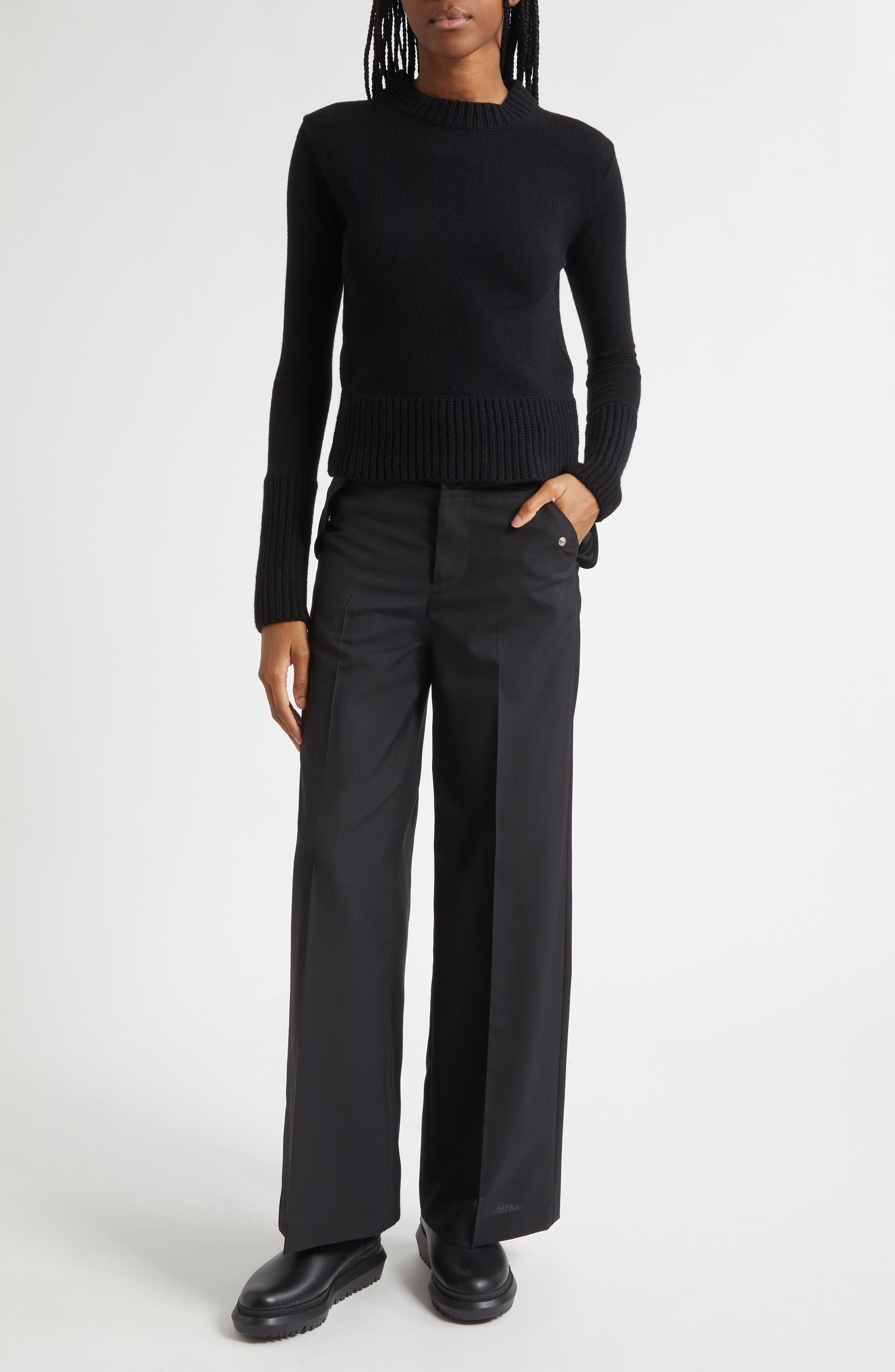 Sacai Crewneck Wool Sweater in Black at Nordstrom - 2