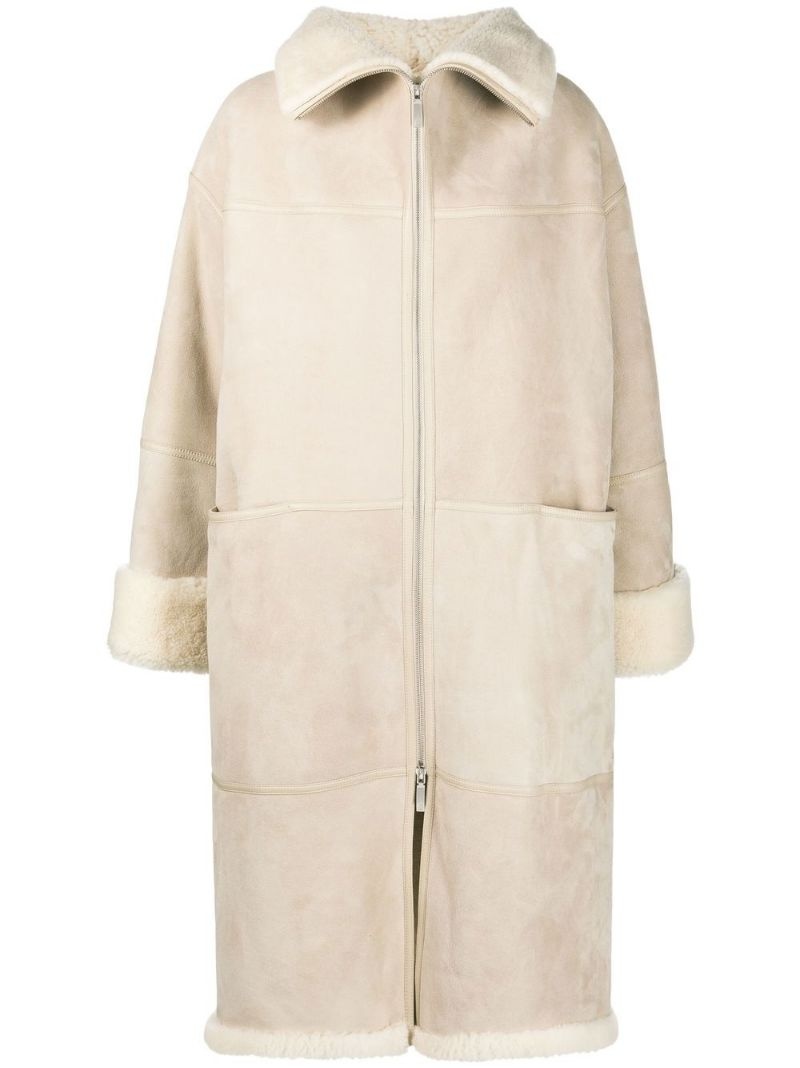 shearling midi coat - 1