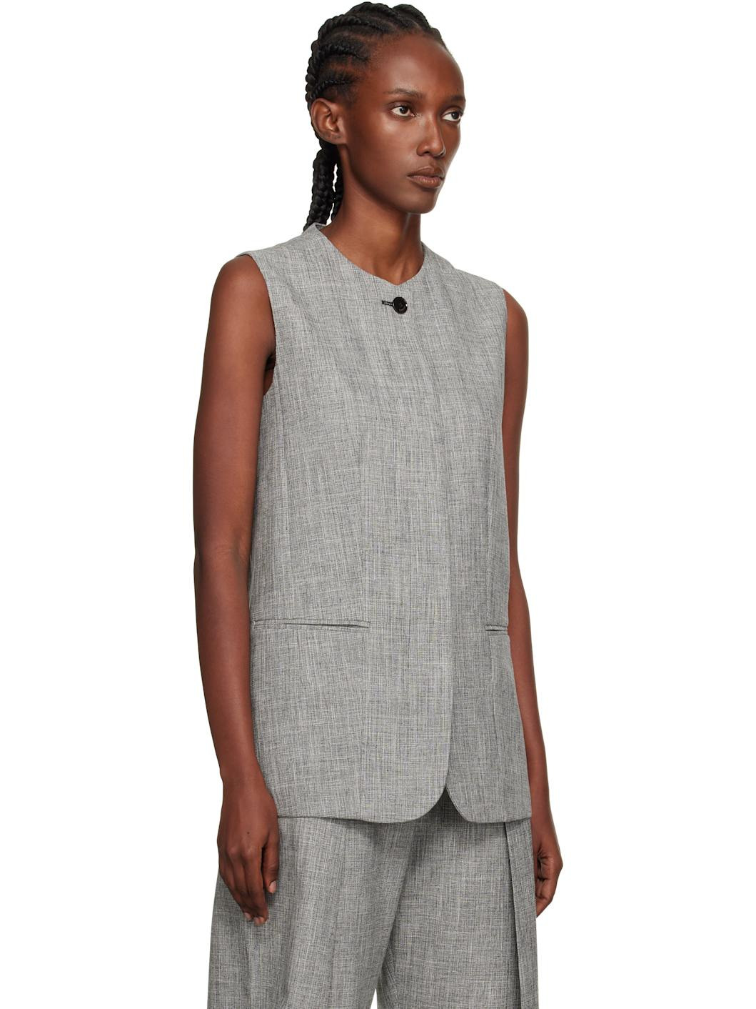 Gray Button Vest - 2