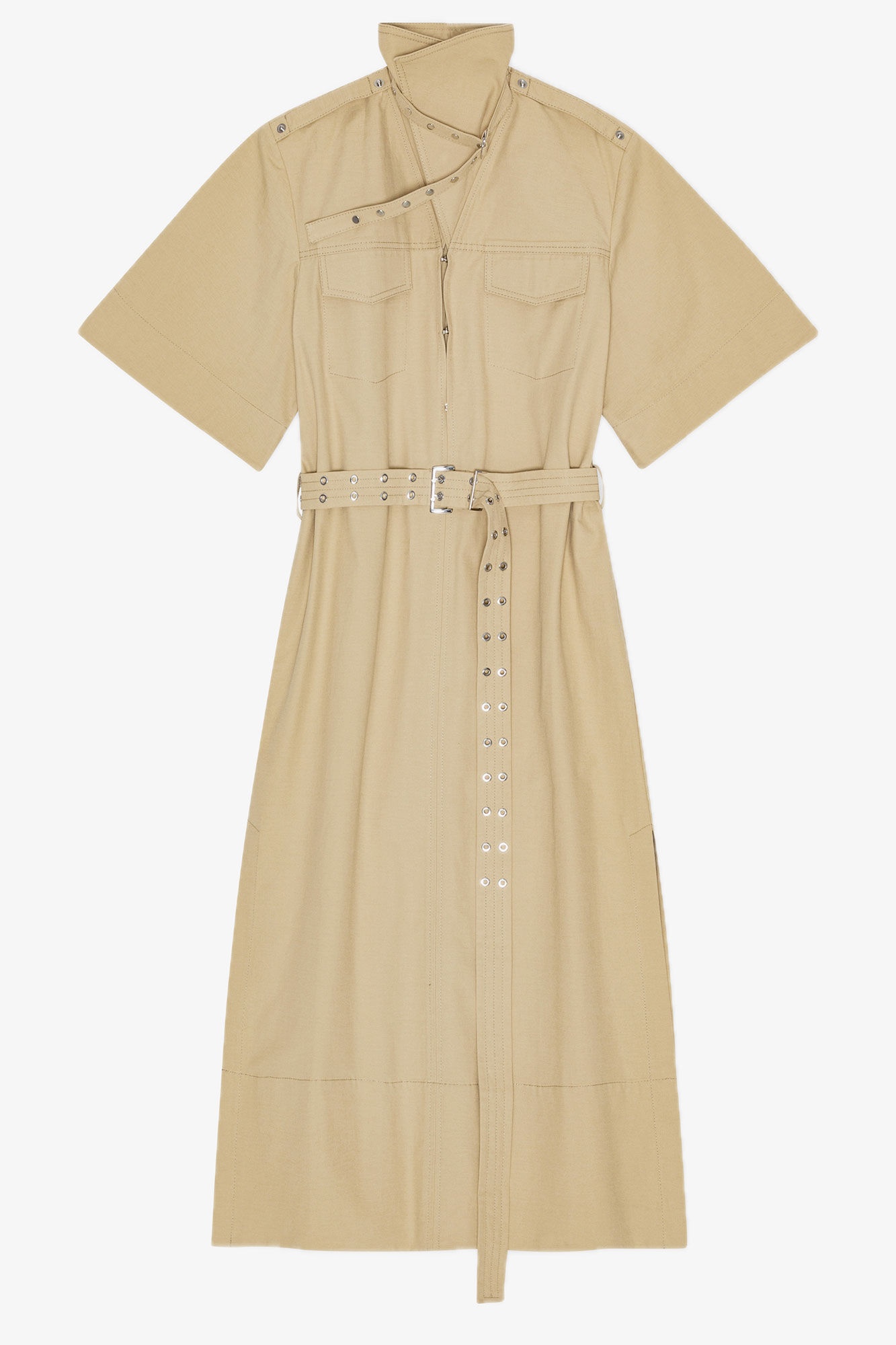 BEIGE STRETCH COTTON DRESS - 3