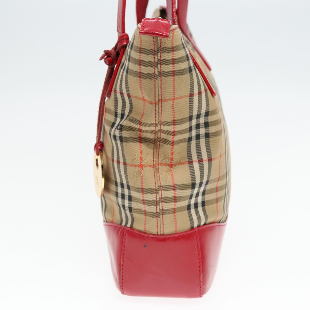 Burberry Nova Check Hand Bag Canvas Leather Beige Red Gold - 4