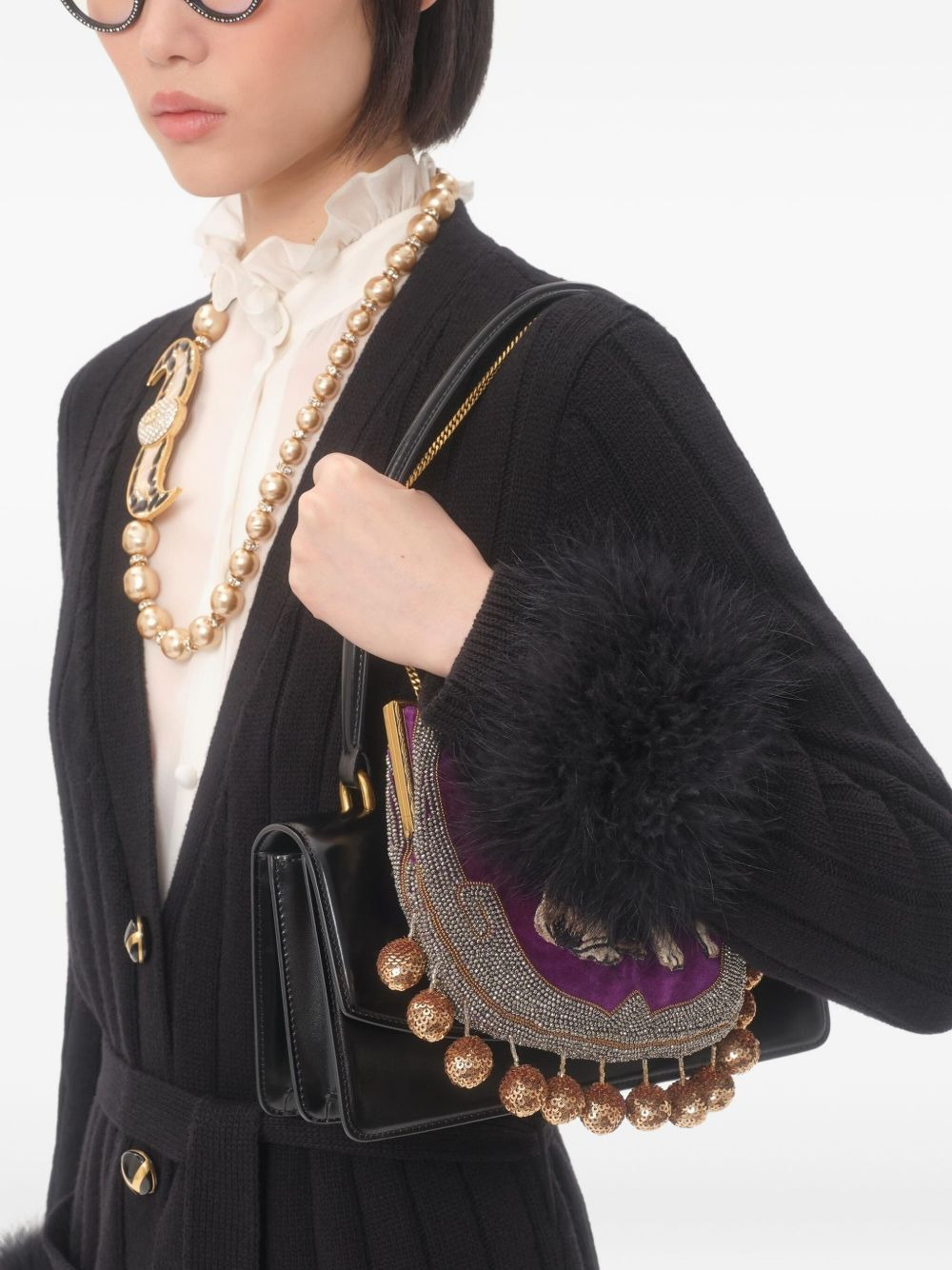 feather-cuff ribbed cardigan - 5