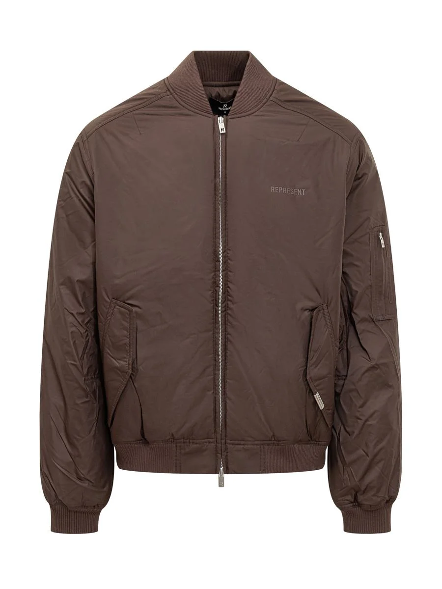 Represent Represent Brown Bomber Jacket With Embroidered Logo - 1