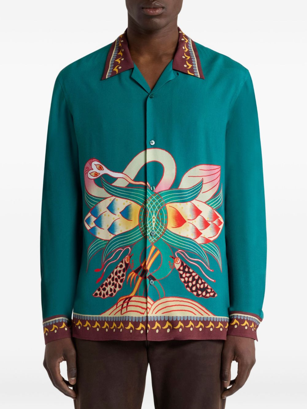 placed-print long-sleeved shirt - 2