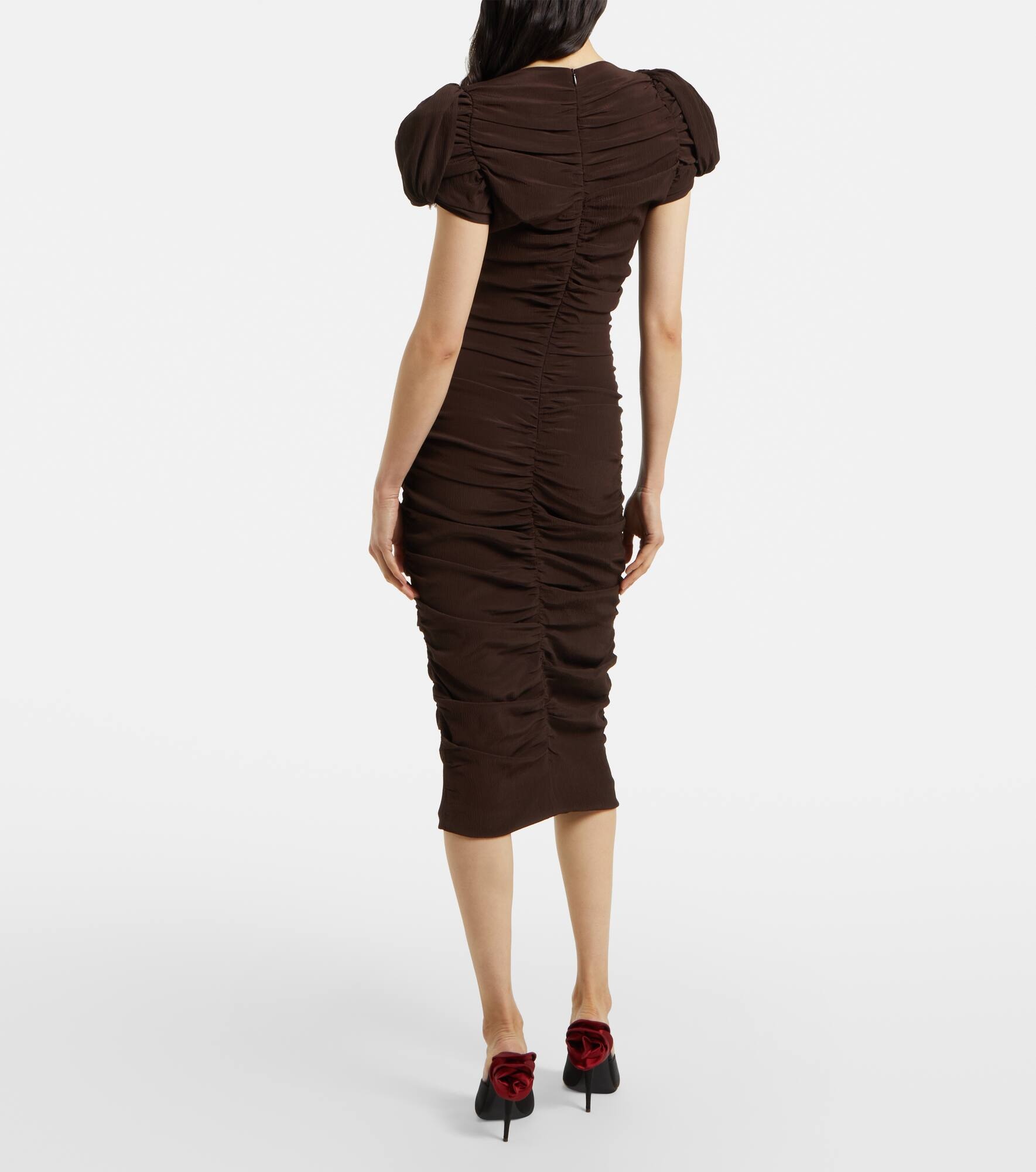 Puff-sleeve silk midi dress - 3
