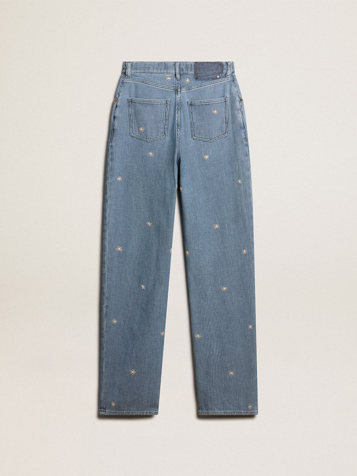 Women’s cotton denim pants with floral embroidery - 6