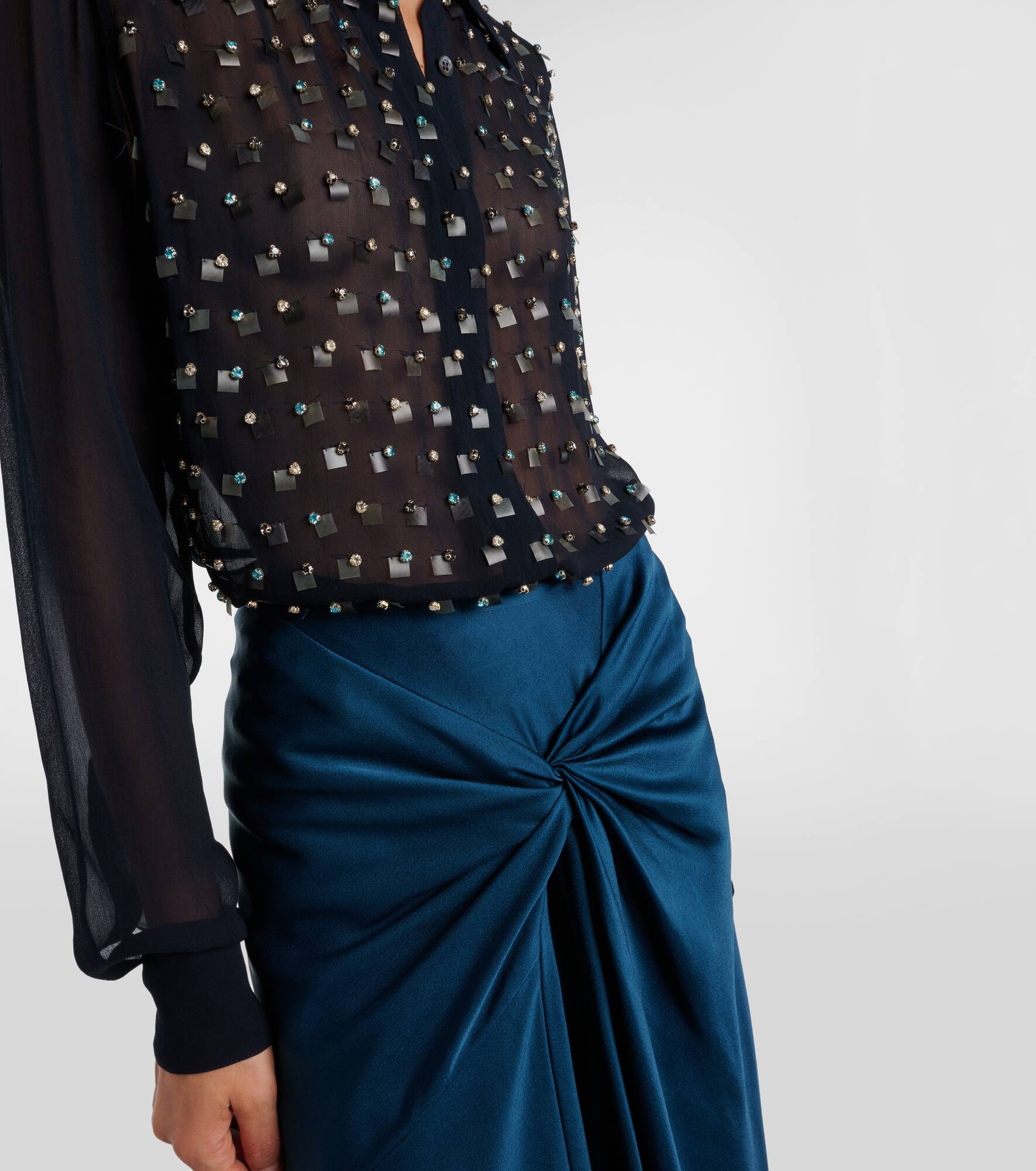 Gathered satin midi skirt - 4