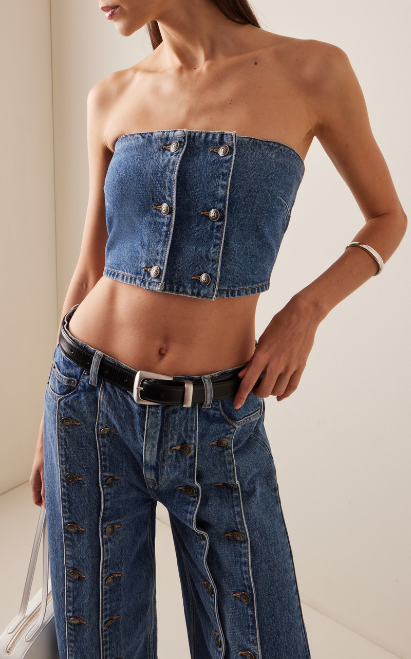 ROTATE Button-Detailed Denim Top blue outlook