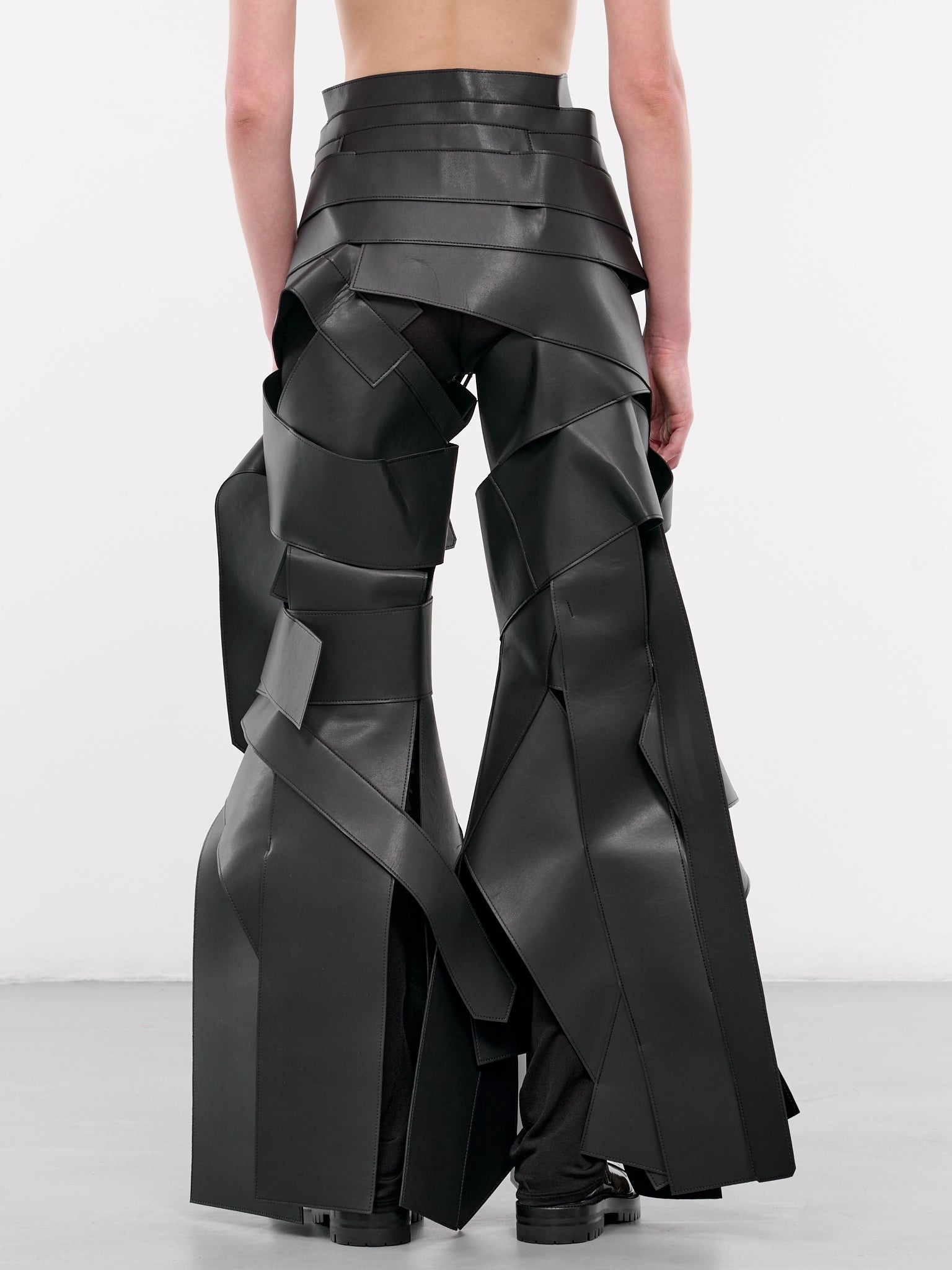 Faux Leather Belt Trousers - 3