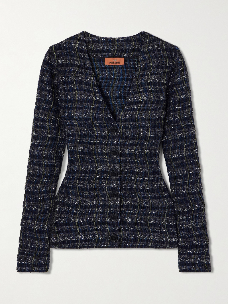 Caperdoni Sequin-embellished Checked Crochet-knit Cardigan 1