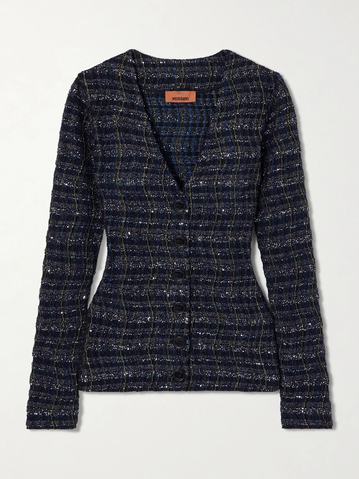 Caperdoni Sequin-embellished Checked Crochet-knit Cardigan - 1