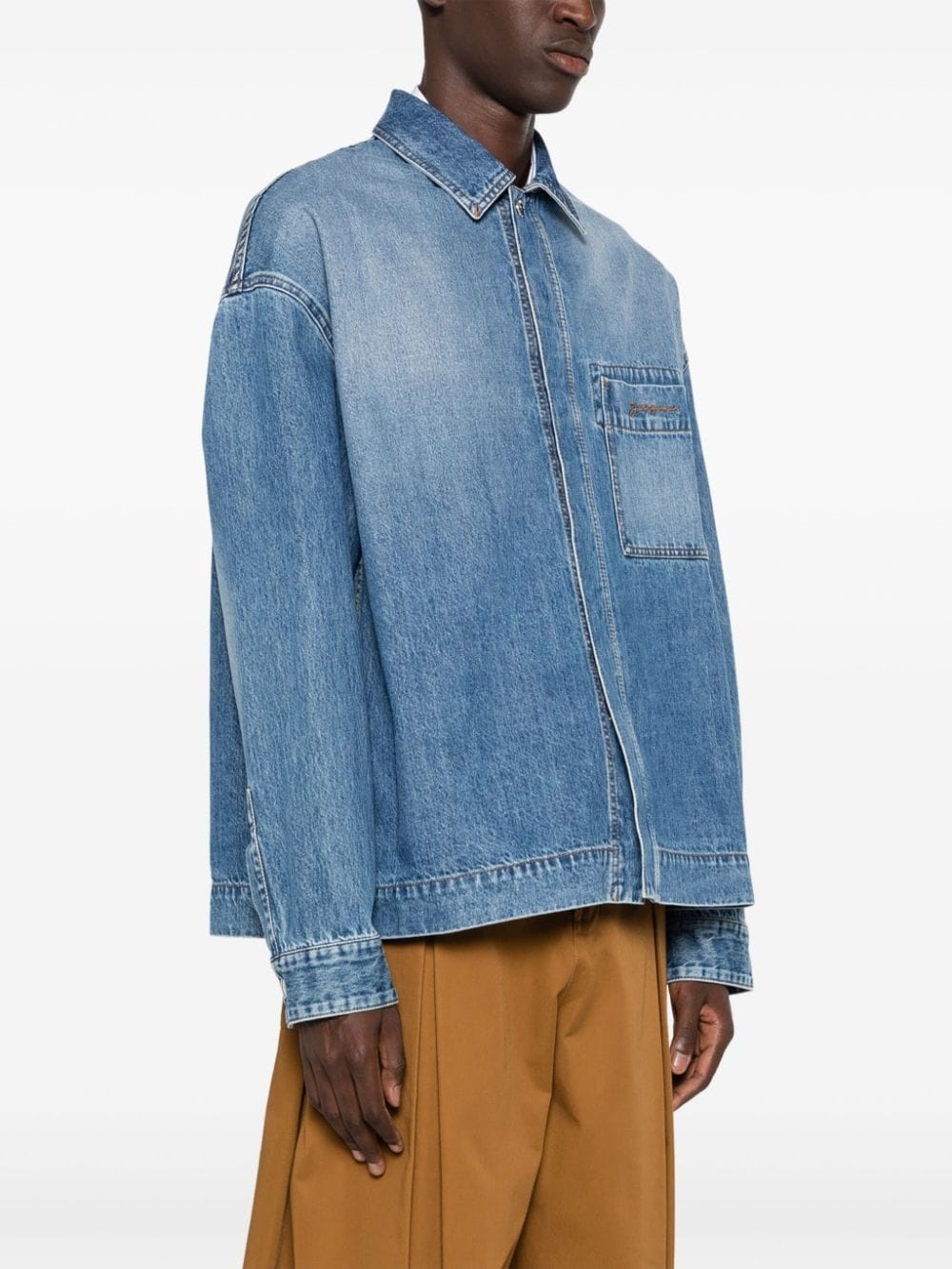 La chemise logo-embroidered denim shirt - 3