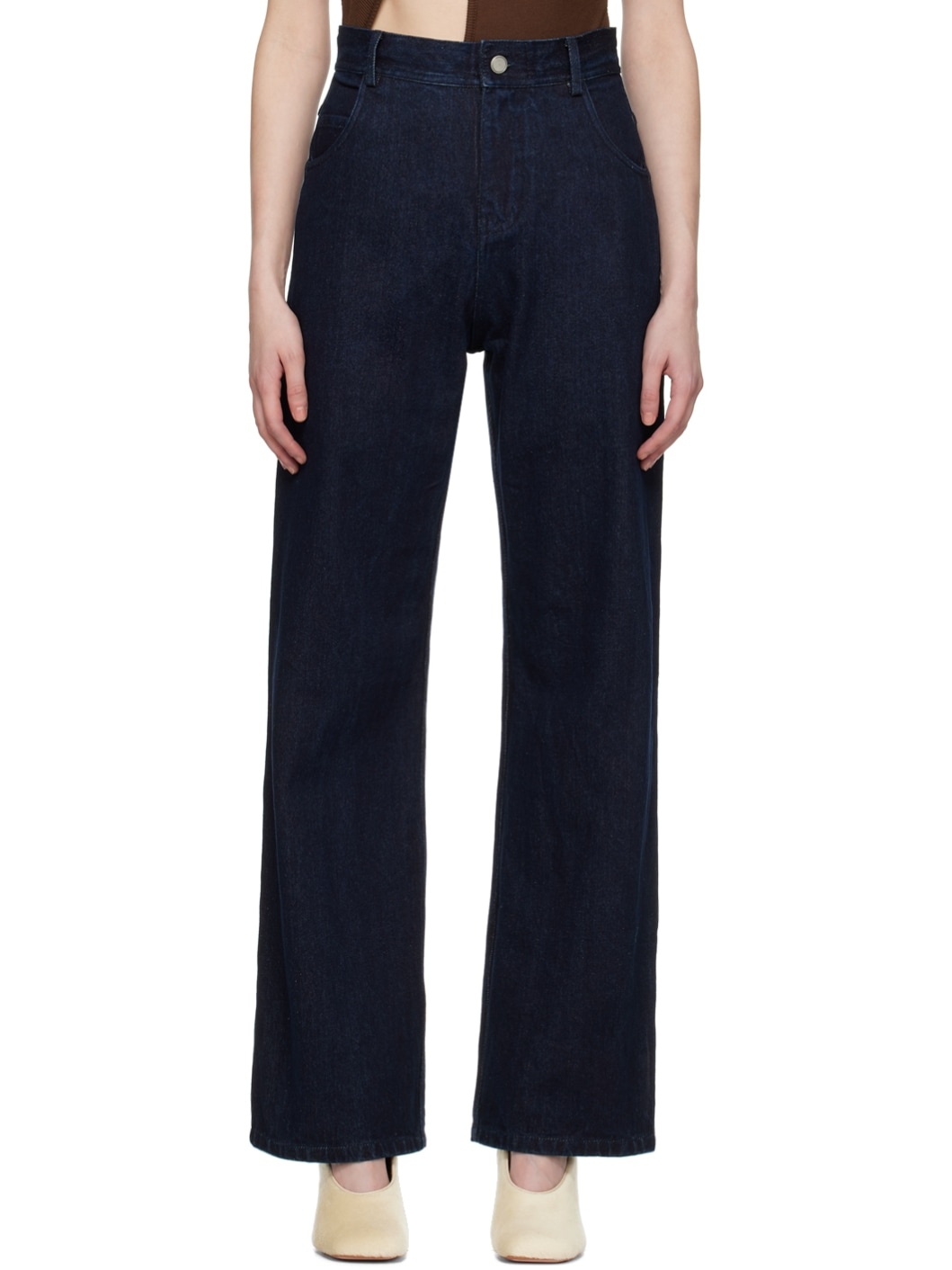 Navy Reconstruct High Waist Jeans - 1