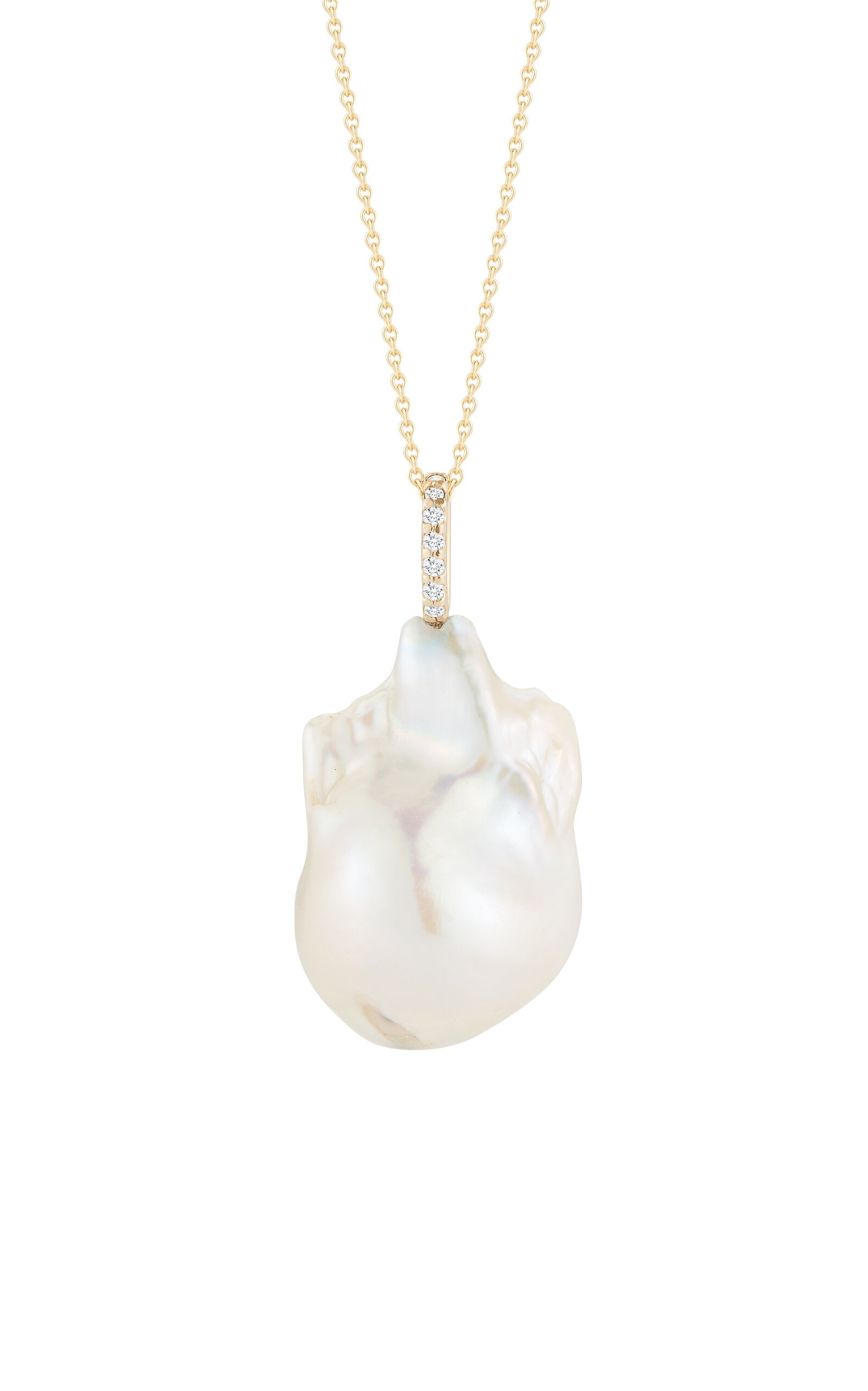 14K Yellow Gold Diamond, Baroque Pearl Pendant Necklace white - 1