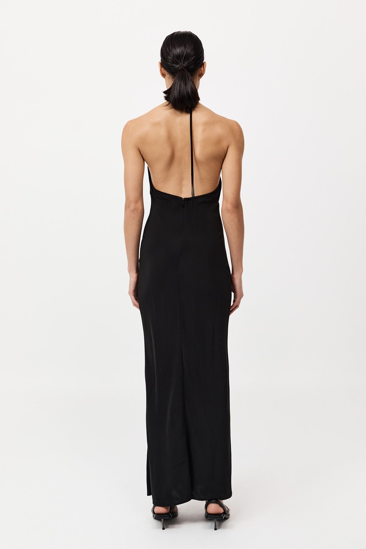 Silk Mesh Bias Dress - Black - 5