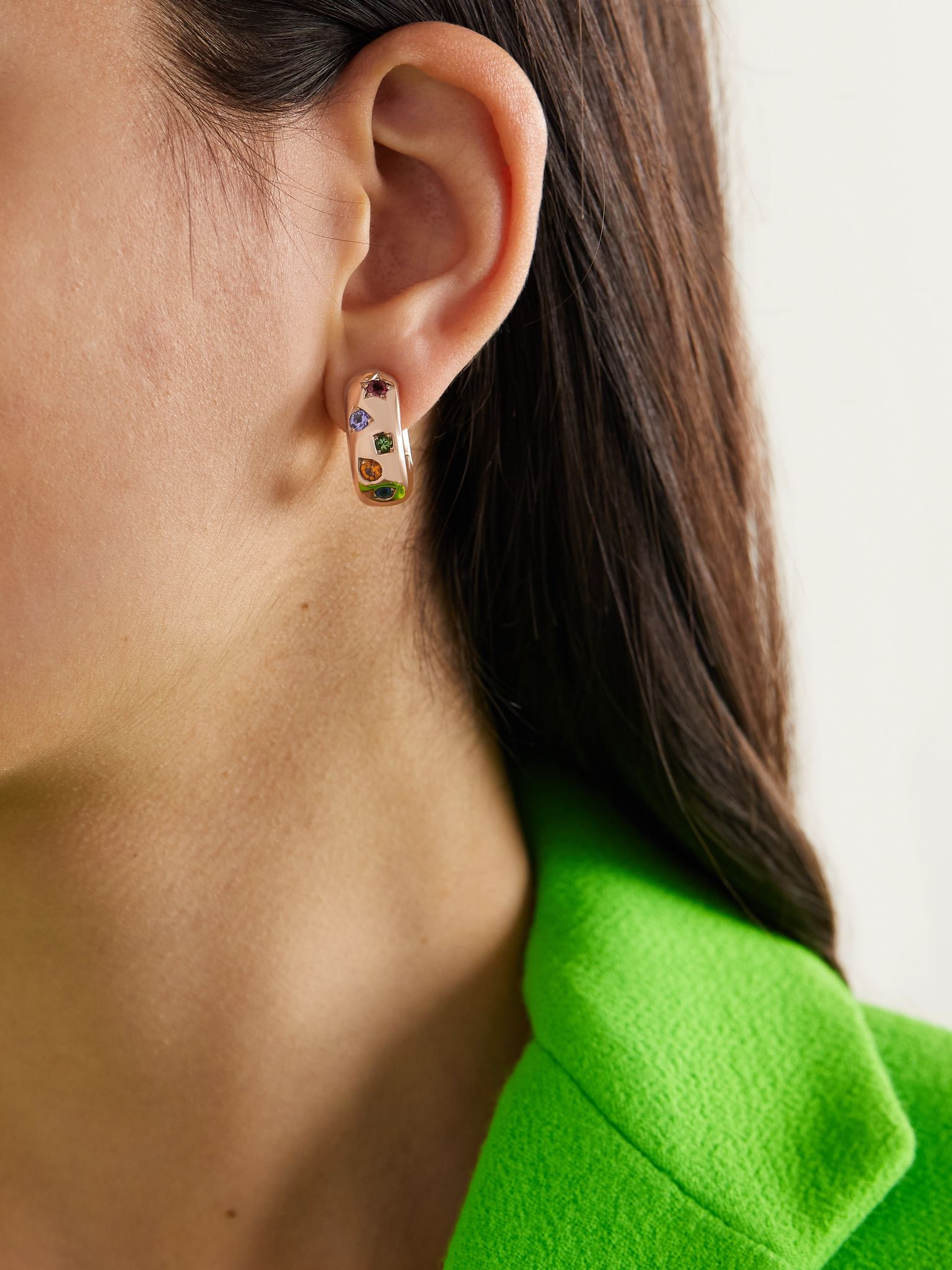 Iconica 18-karat rose gold multi-stone hoop earrings Gold - 2