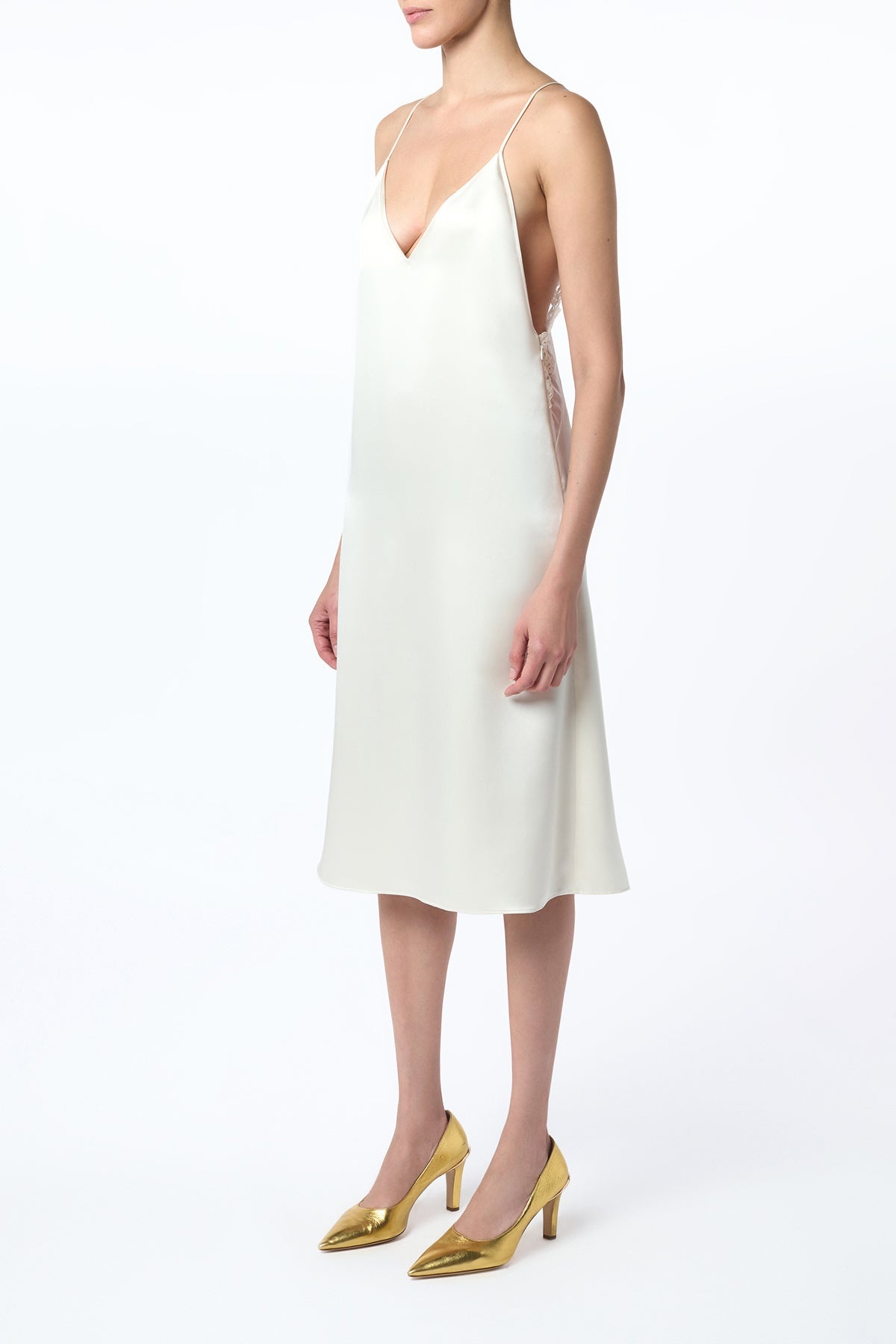 Dinah Slip Midi Dress in Ivory Silk Satin - 6