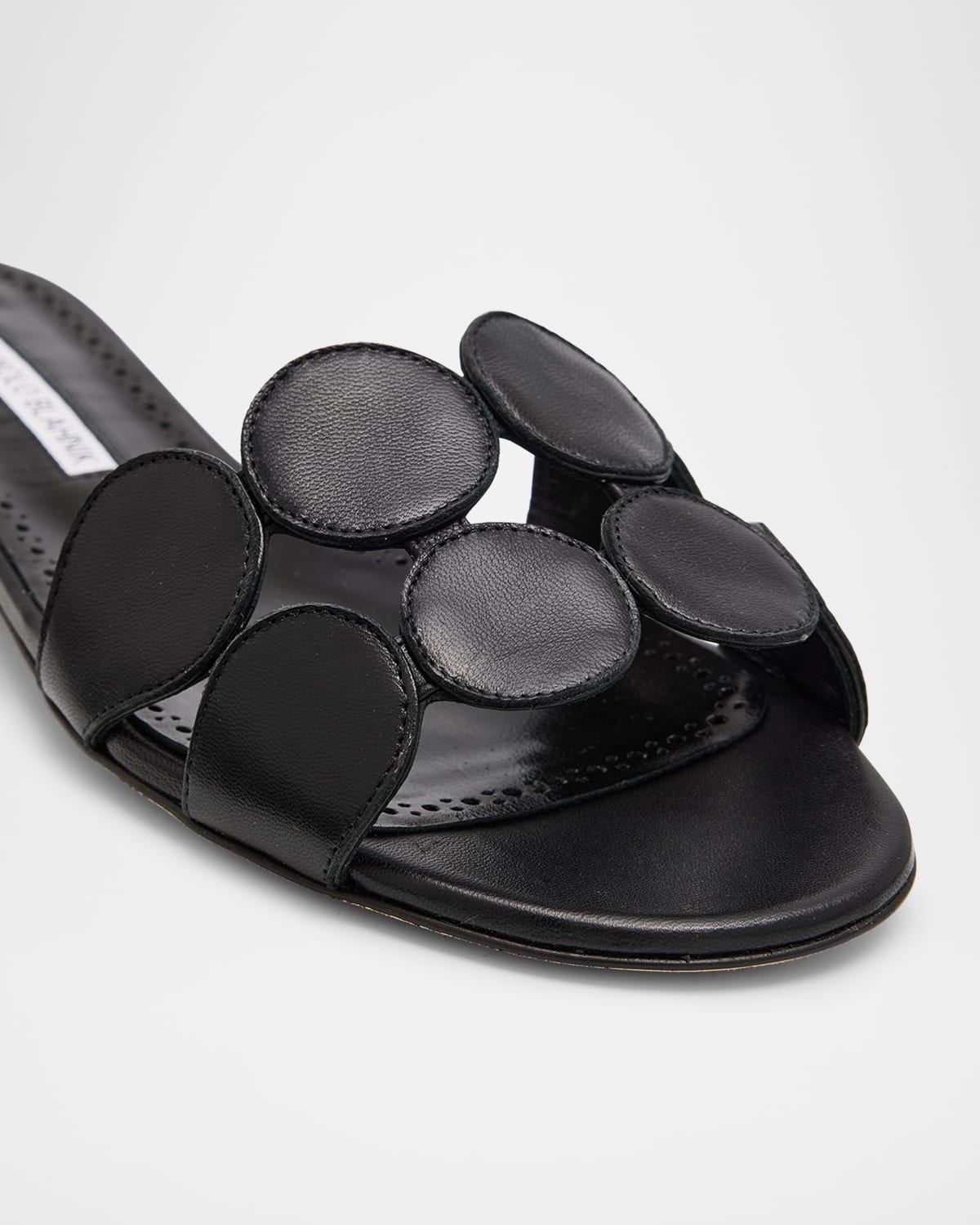 Circle-Cut Leather Flat Slide Sandals - 7