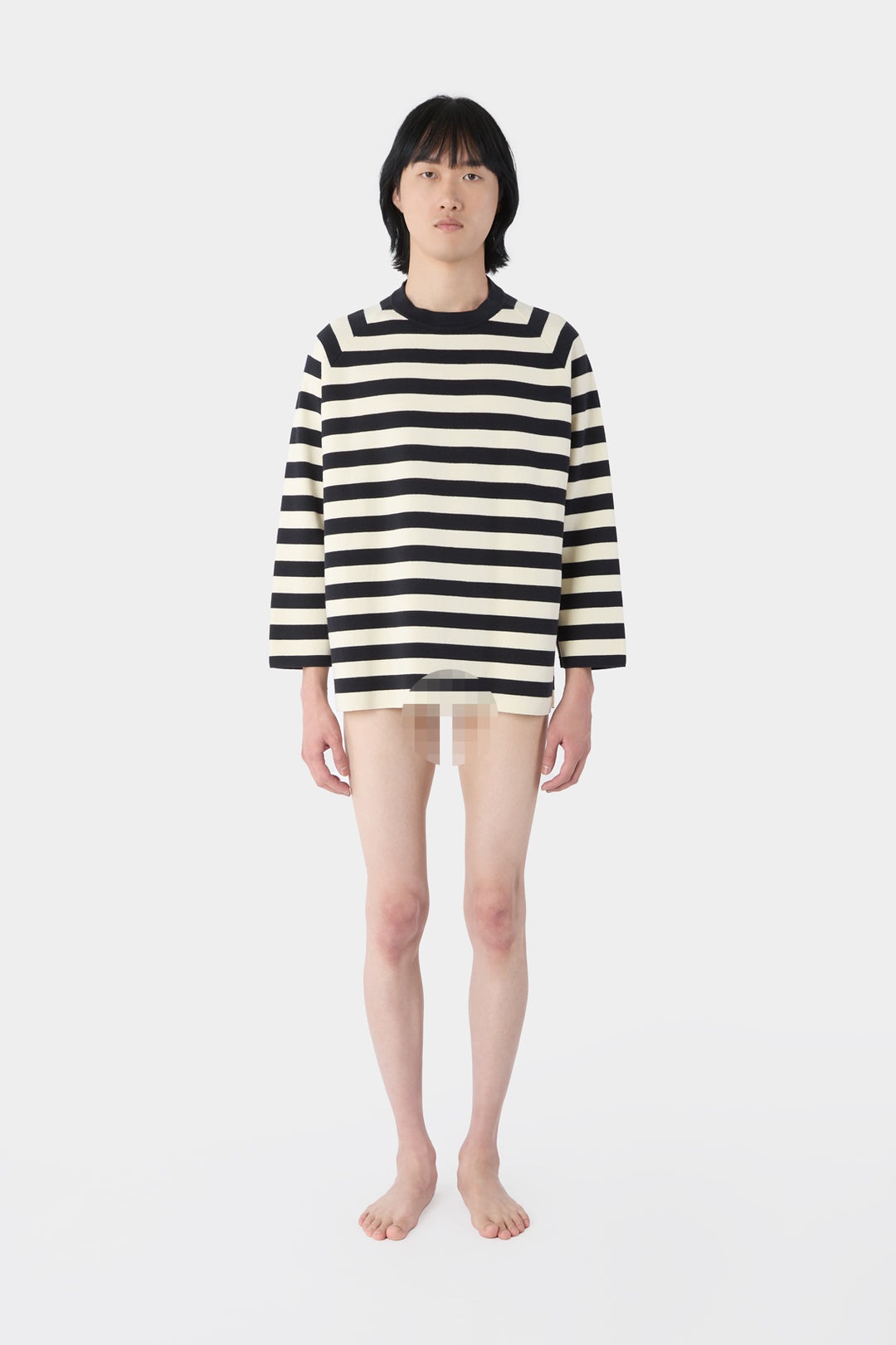 KNITTED LONGSLEEVE TSHIRT / dark blue & white - 3