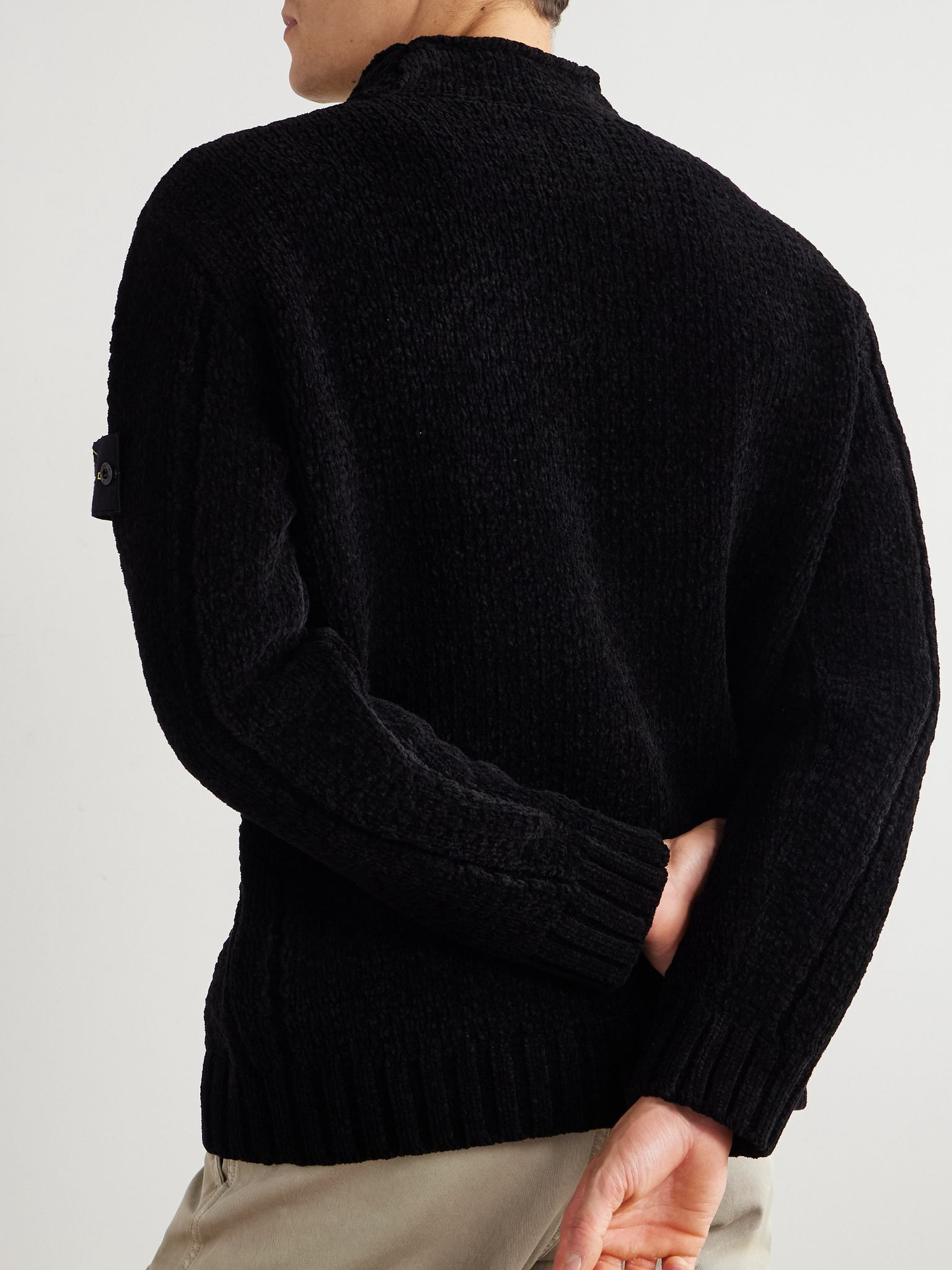 Logo-Appliquéd Cotton-Chenille Mock-Neck Sweater Black - 3