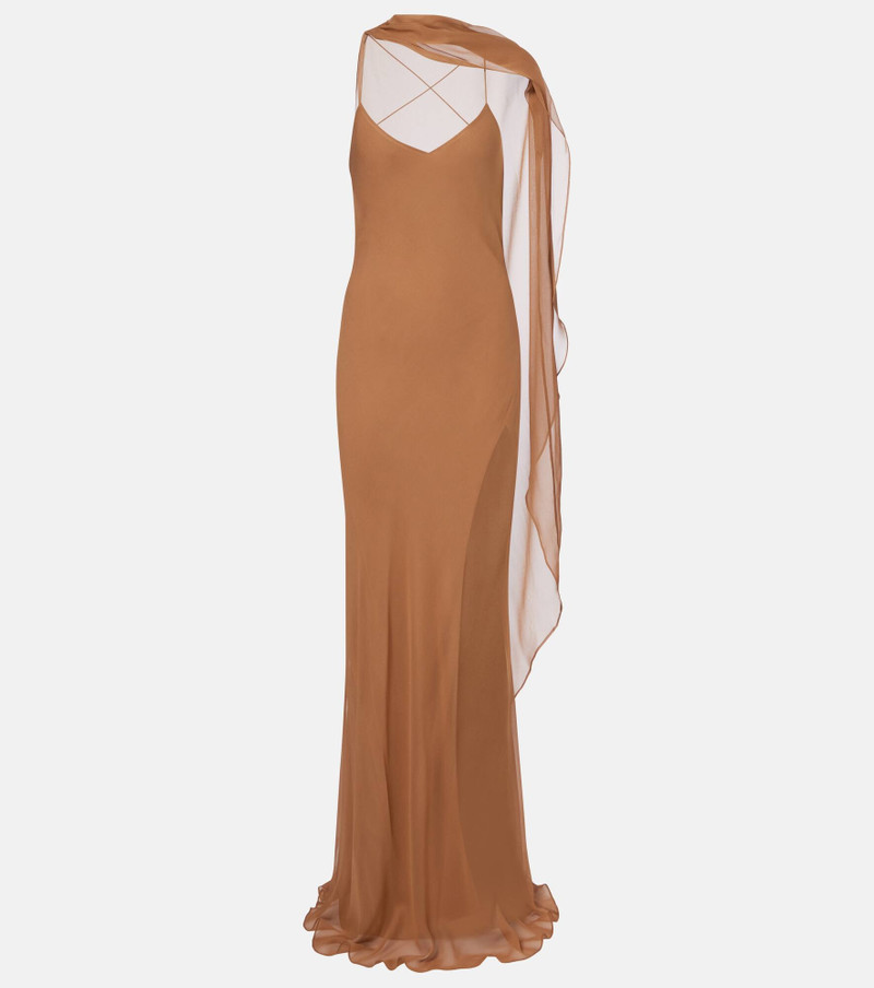 Caped silk satin gown 1
