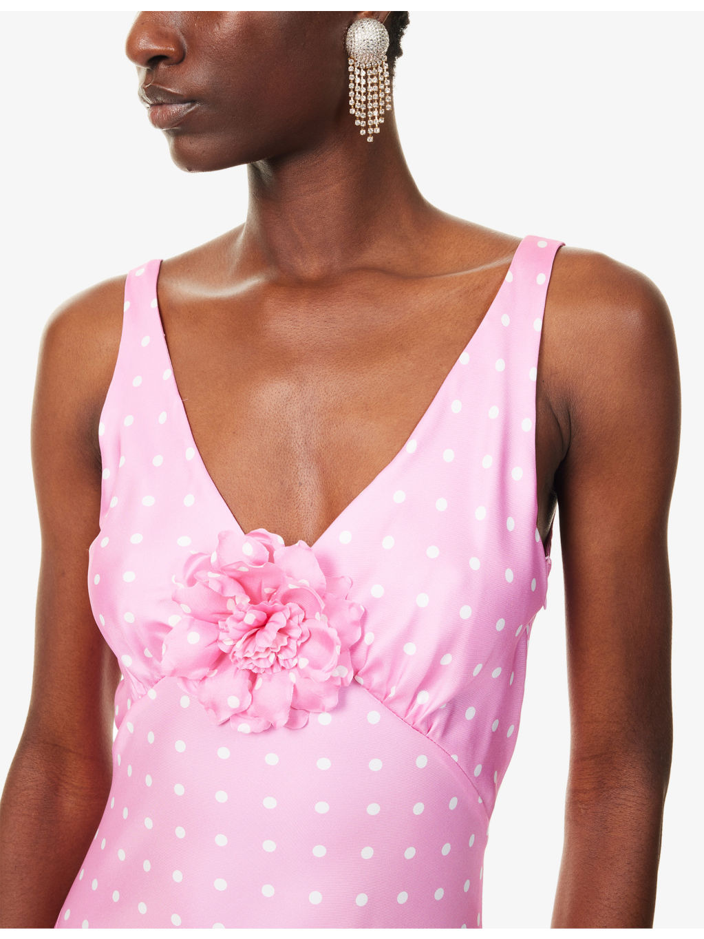 Polka Dot V-Neck Silk Maxi Dress - 5