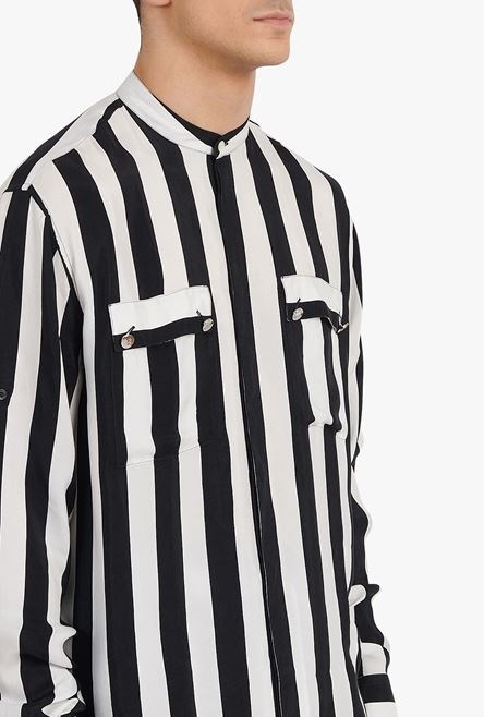 Oversized black and white striped cuprammonium shirt - 10