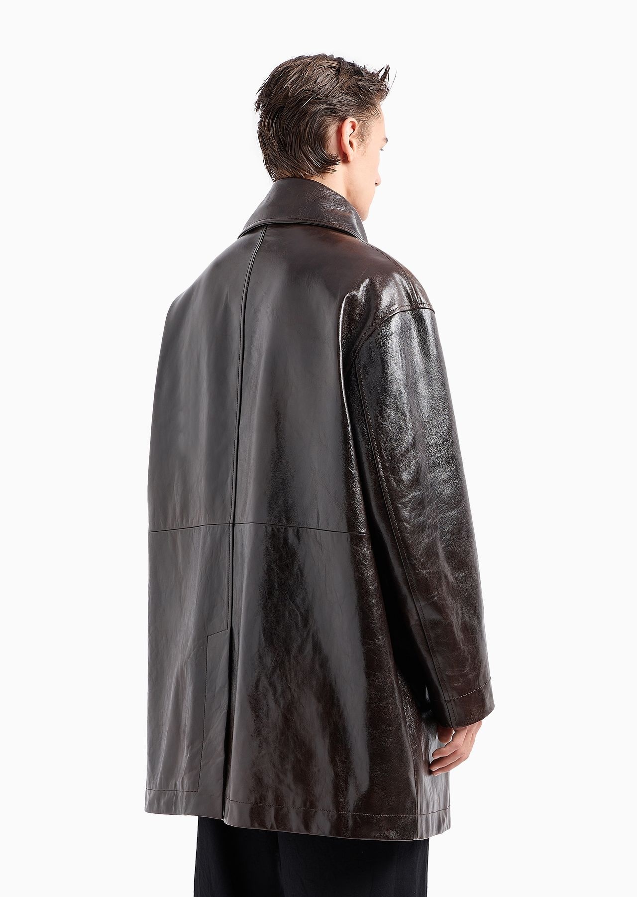 Long nappa leather pea coat - 3