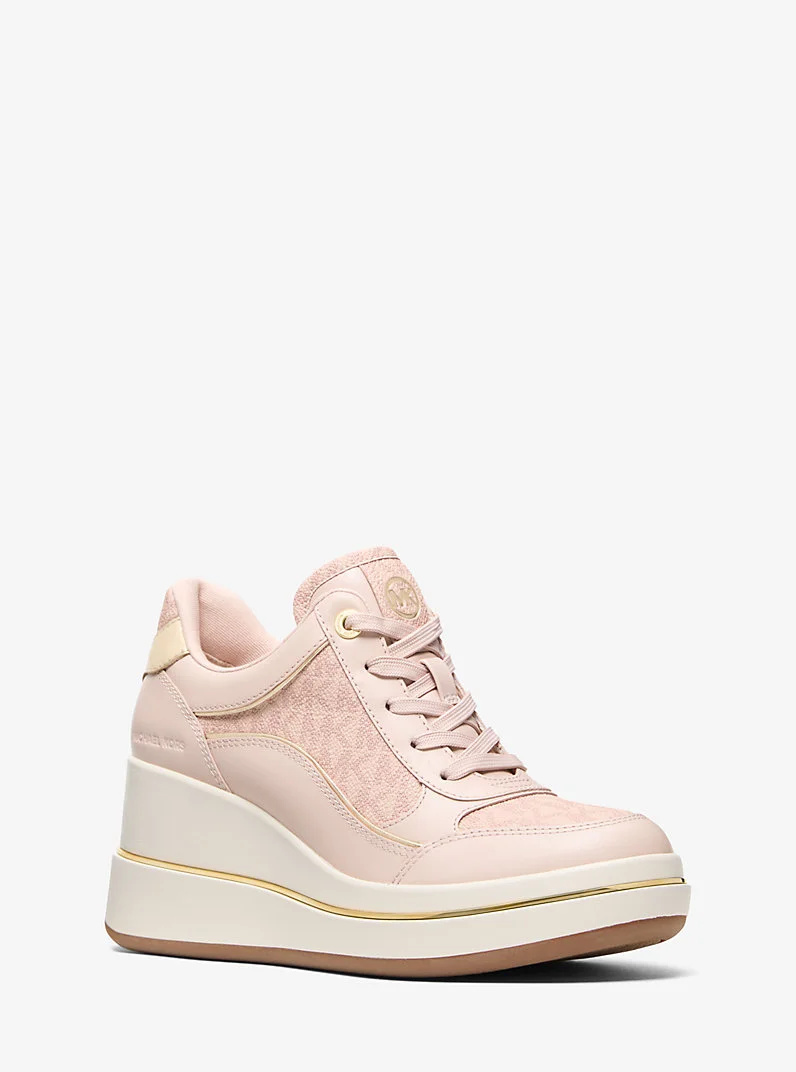 Emmy Signature Logo and Leather Wedge Trainer - 1