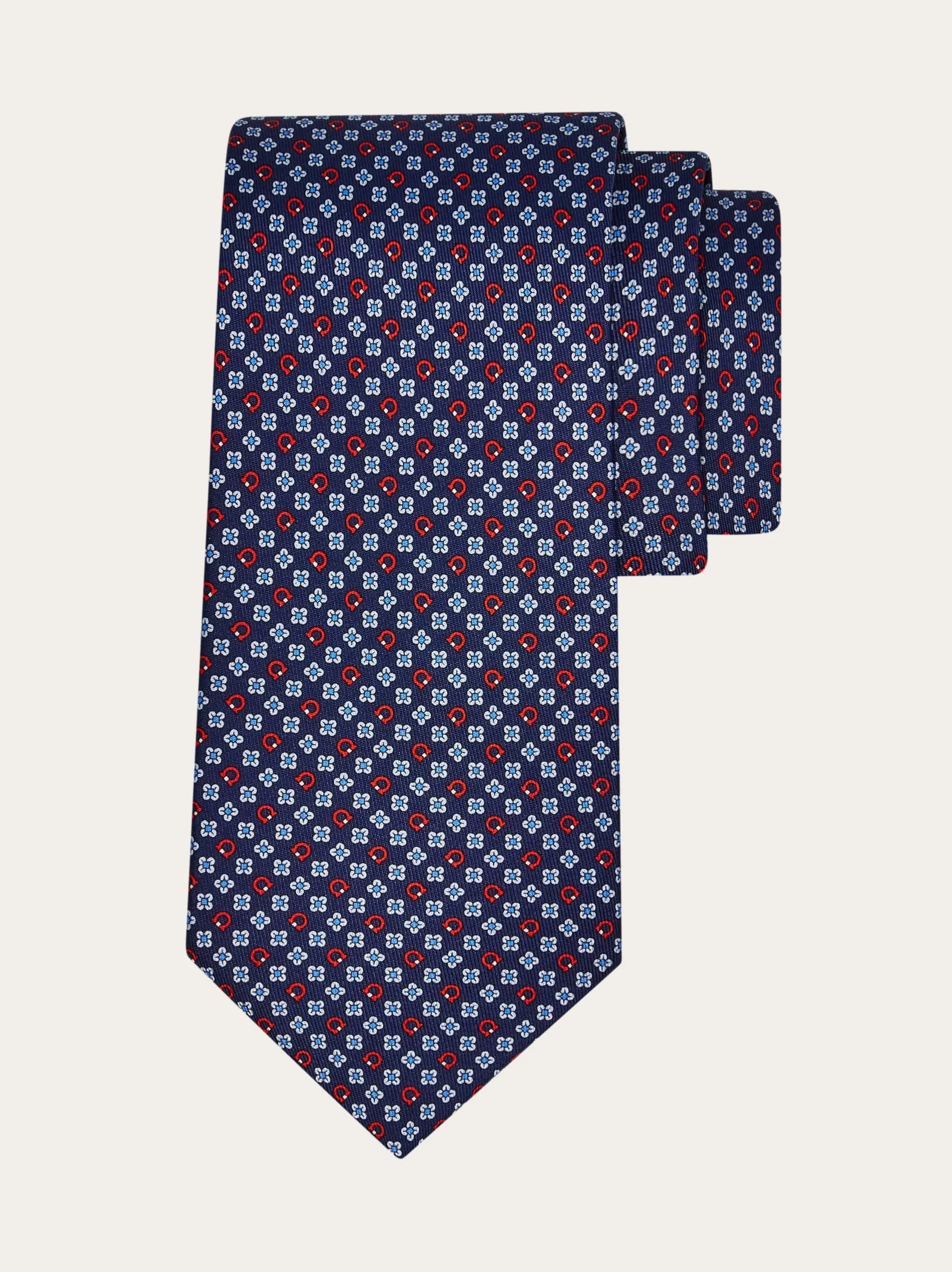 Gancini flower print silk tie - 1