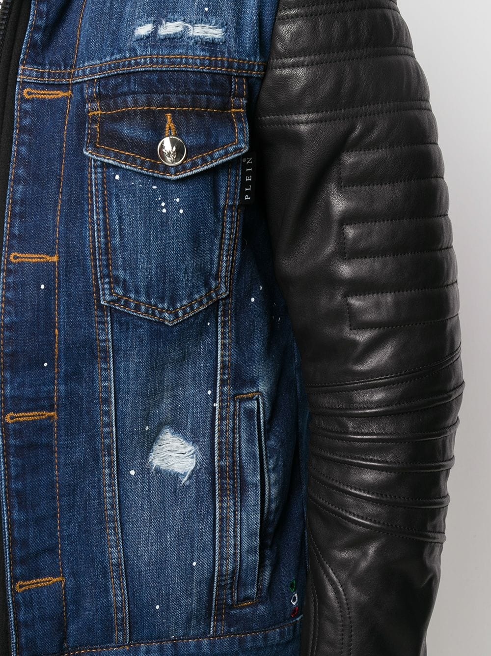 leather panel denim jacket - 5